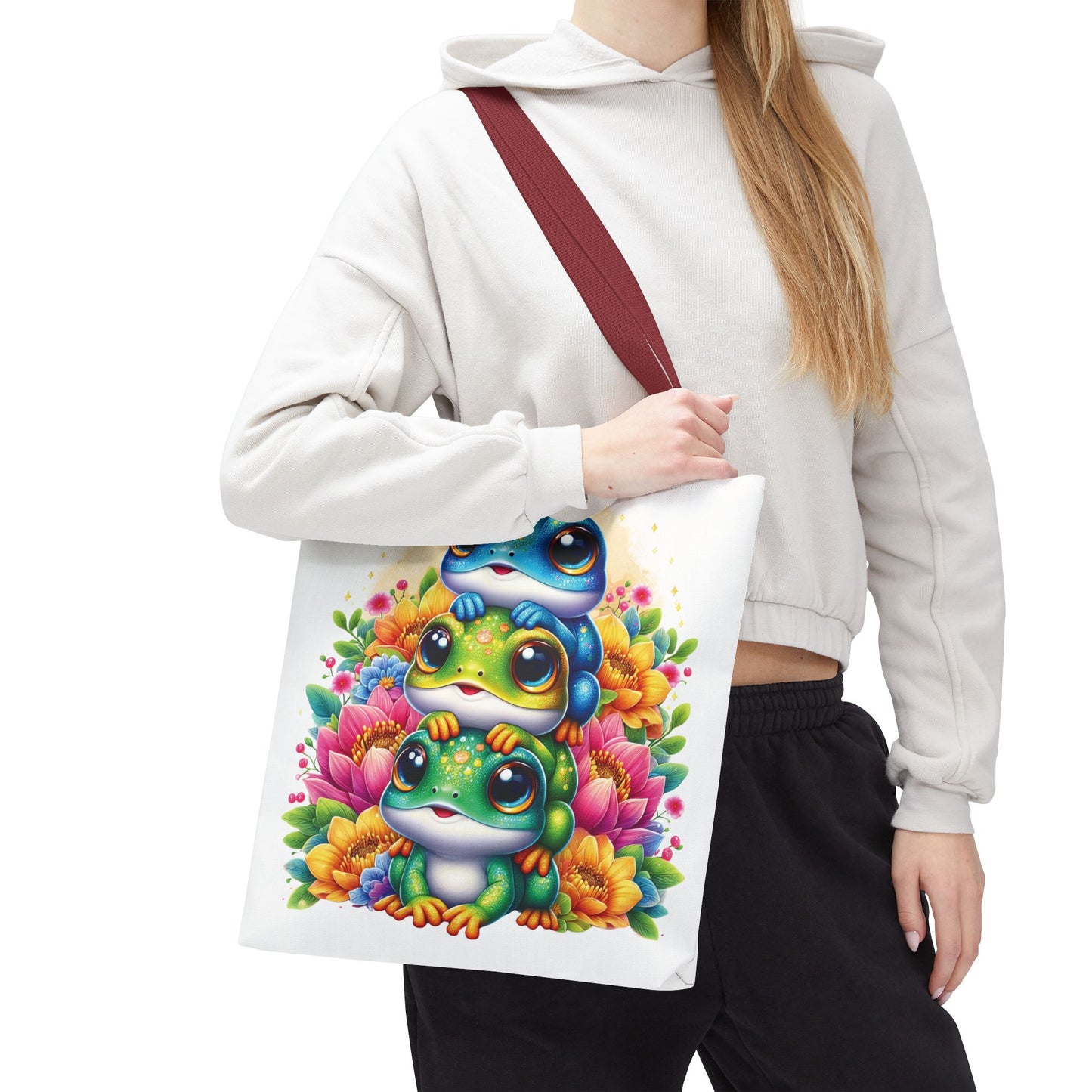 ๐ธ Stacked Frogs Floral Tote Bag โ Colorful Whimsy for Every Day ๐ธ๐