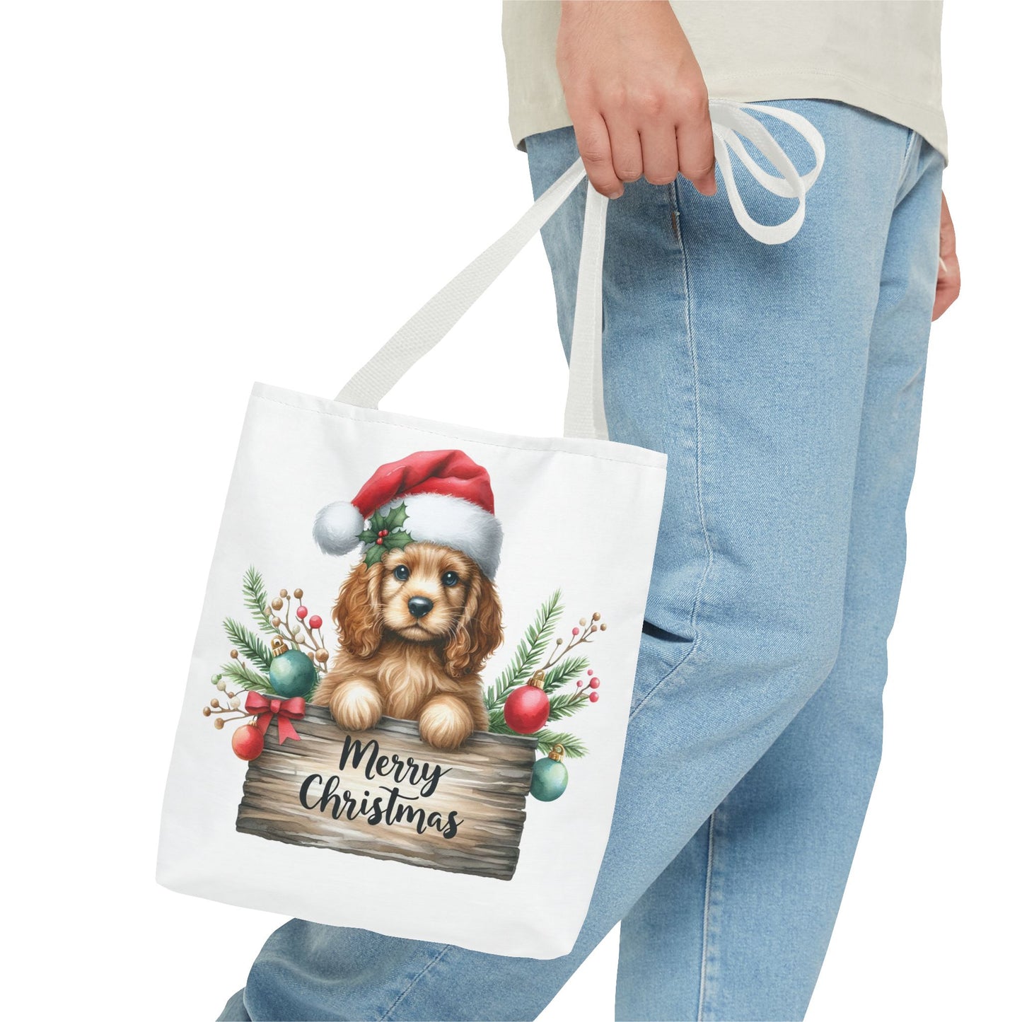🐶 Cocker Spaniel “Merry Christmas” Tote Bag – Cozy Holiday Charm in Every Stitch 🎄