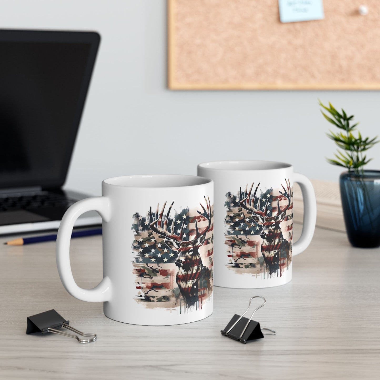 🦌USA Camo Flag Buck – Patriotic Hunting Coffee Mug (11oz & 15oz)