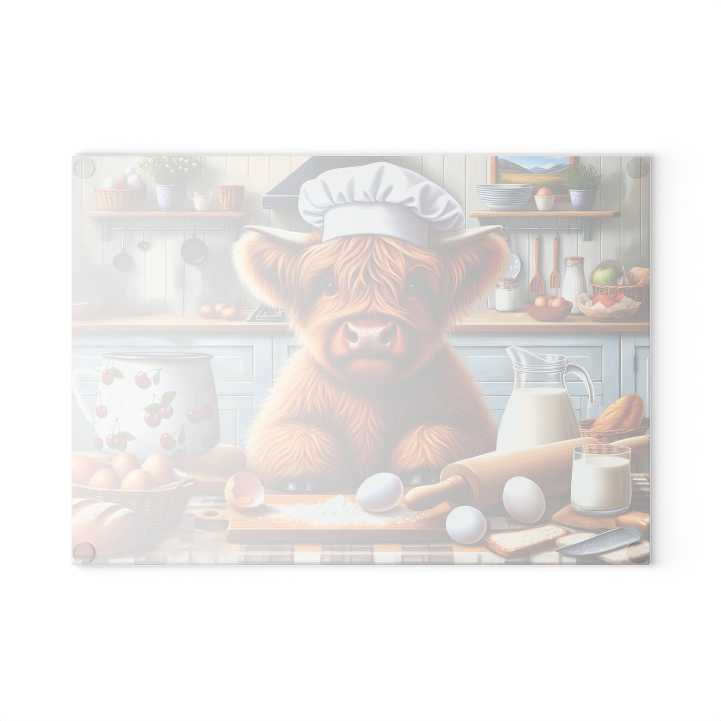 🐮 Holiday Highland Chef Cow Cutting Board – Rustic Charm with Kitchen Whimsy