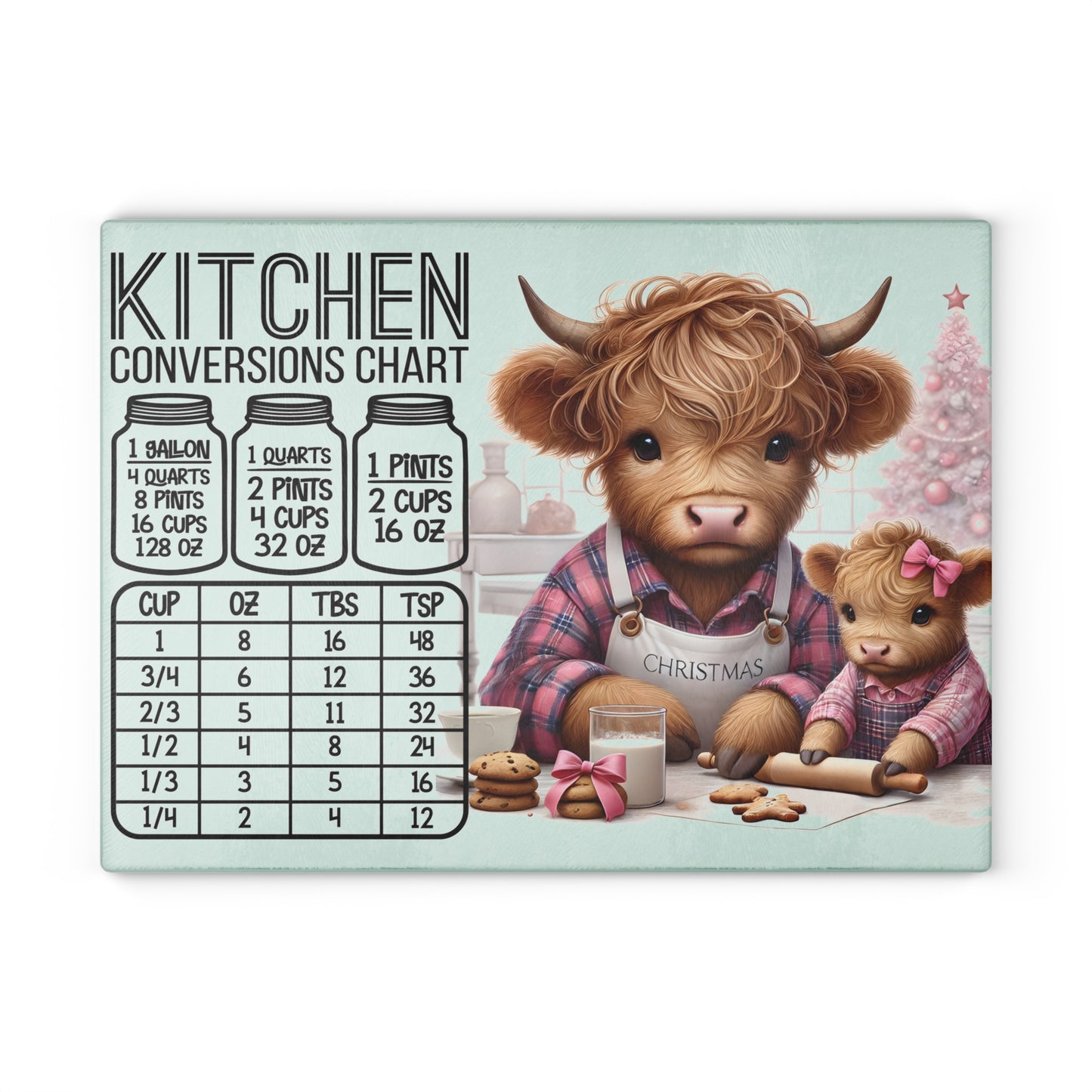 🎄 Highland Cow Christmas Kitchen Conversions Cutting Board – Festive Baking Fun with Farmhouse Charm