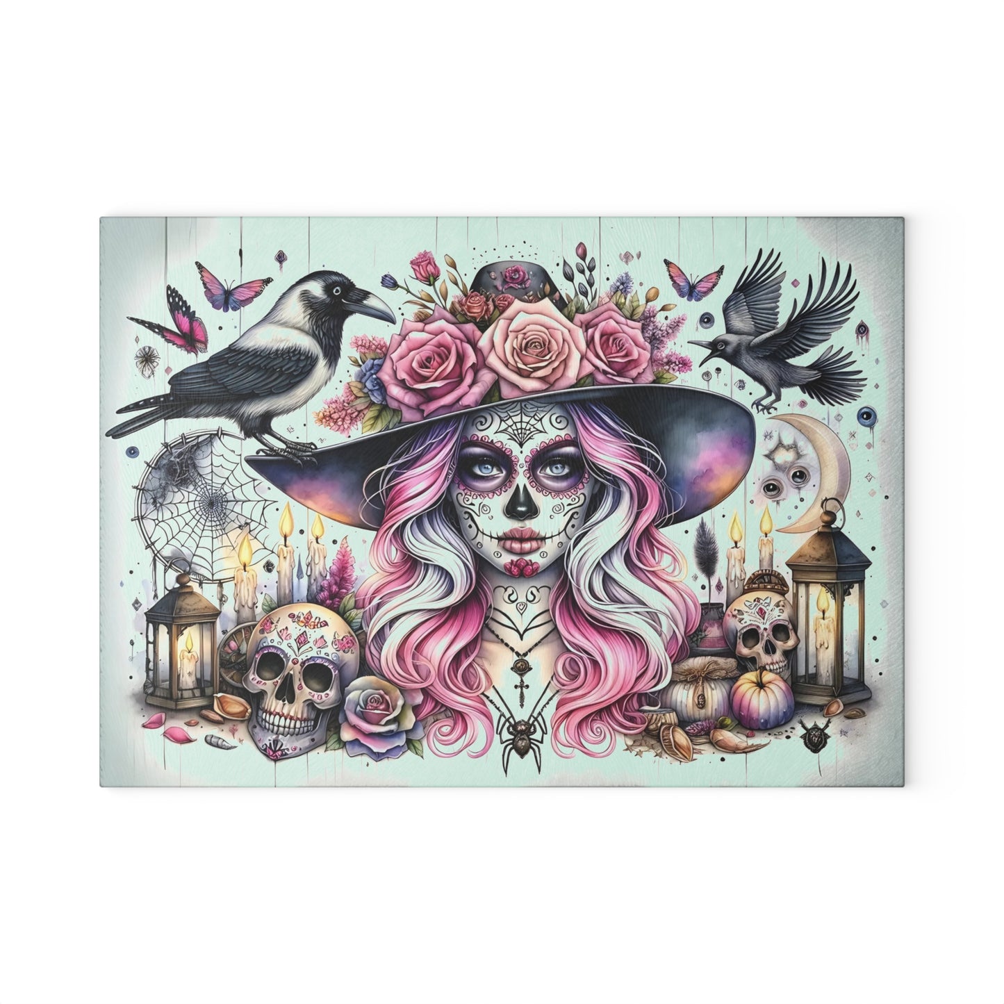 💀🌸 Enchanting Sugar Skull Witch Cutting Board – Mystical Elegance for Your Kitchen 🌙🕯️