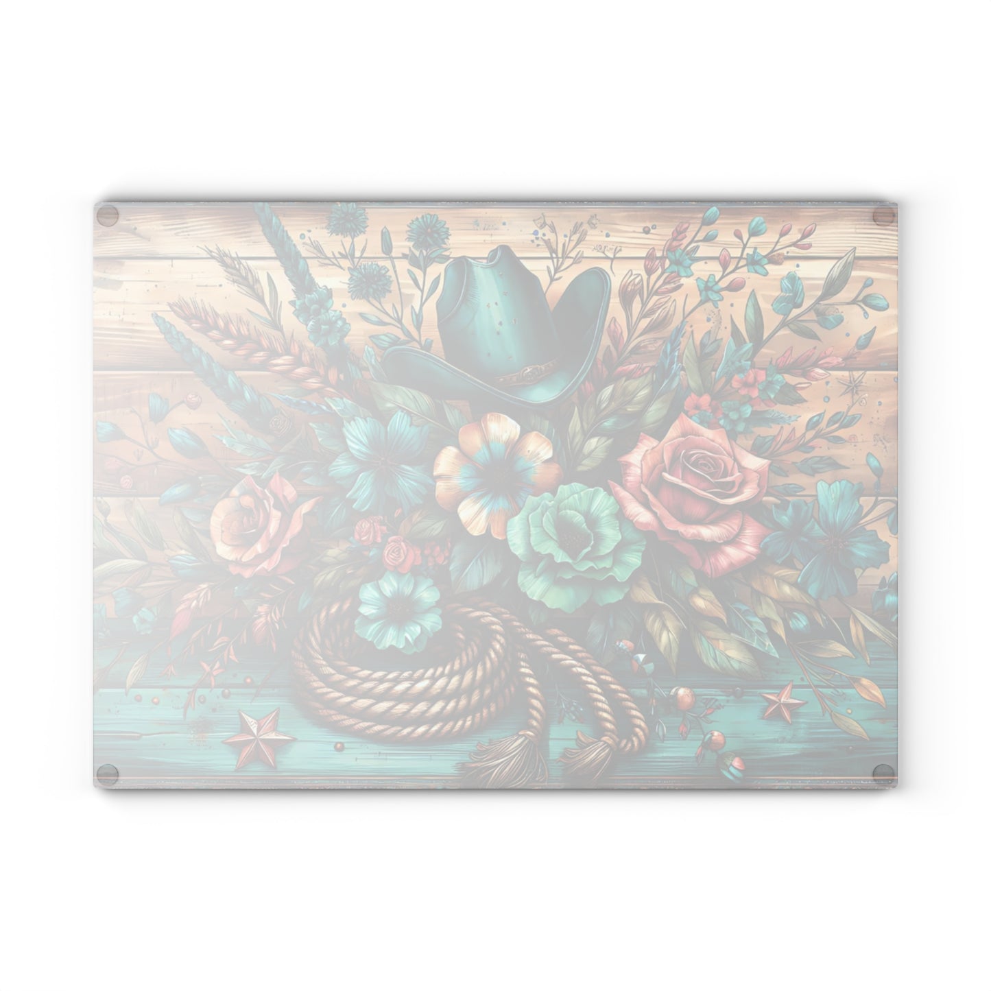 🤠 Western Cowboy Hat, Rope & Floral Rustic Cutting Board – Country Charm Kitchen Décor