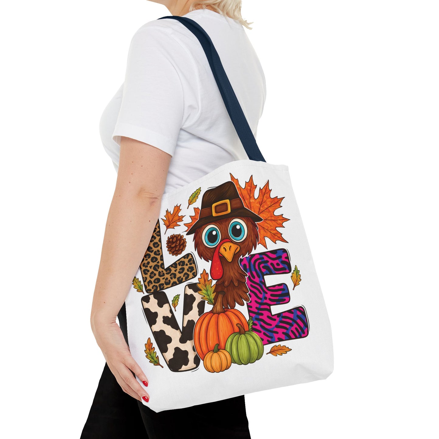 🦃 LOVE Turkey Tote Bag – Wild Prints, Big Eyes & Thanksgiving Fun 🎨