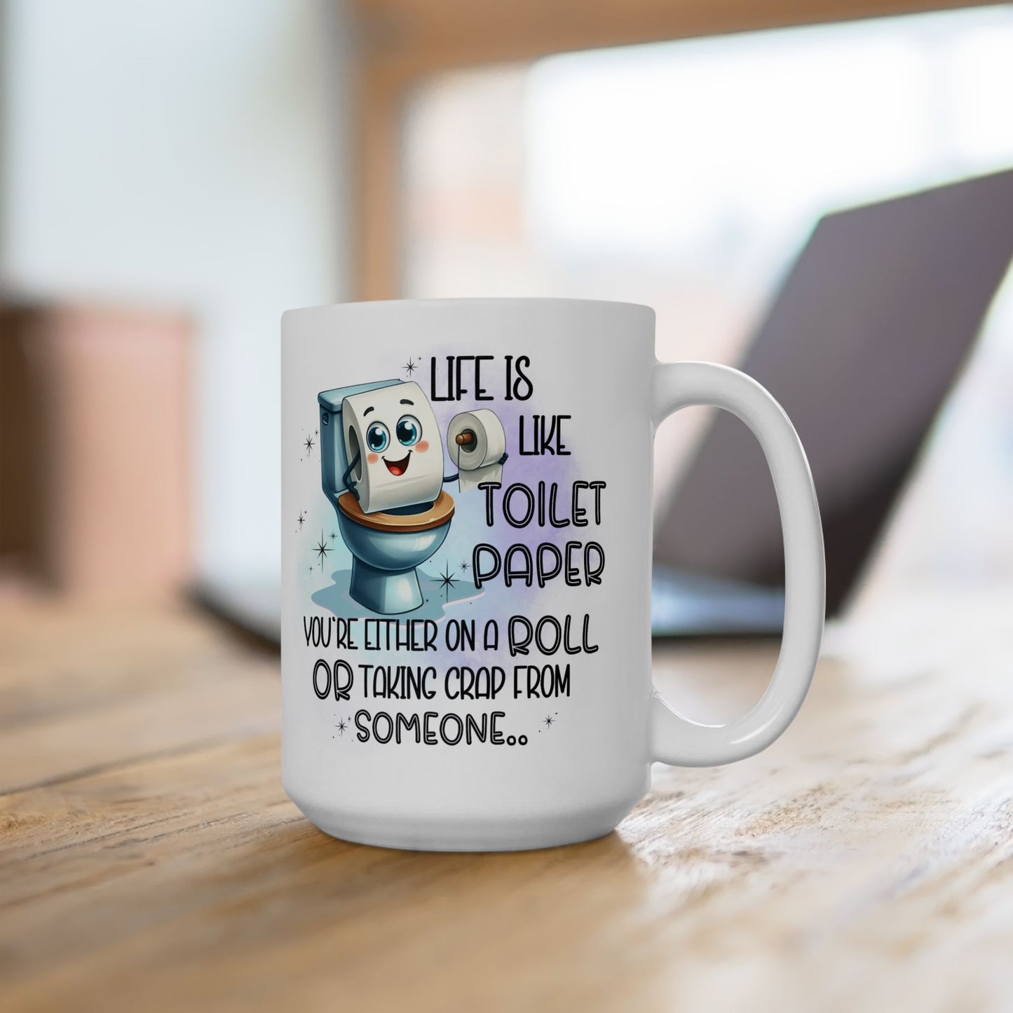 Taza de café "La vida es como el papel higiénico": humor de baño divertidísimo en cada sorbo