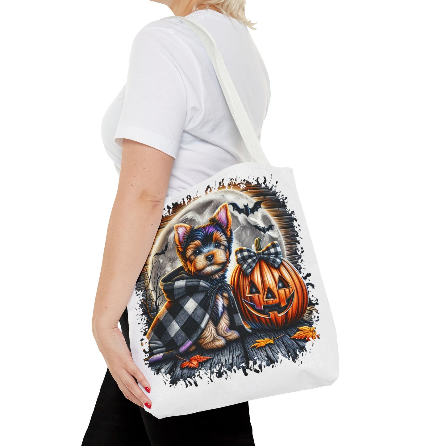 ๐ Yorkie Halloween Tote Bag โ Spooky Cute & Plaid Perfect ๐พ๐ค๐