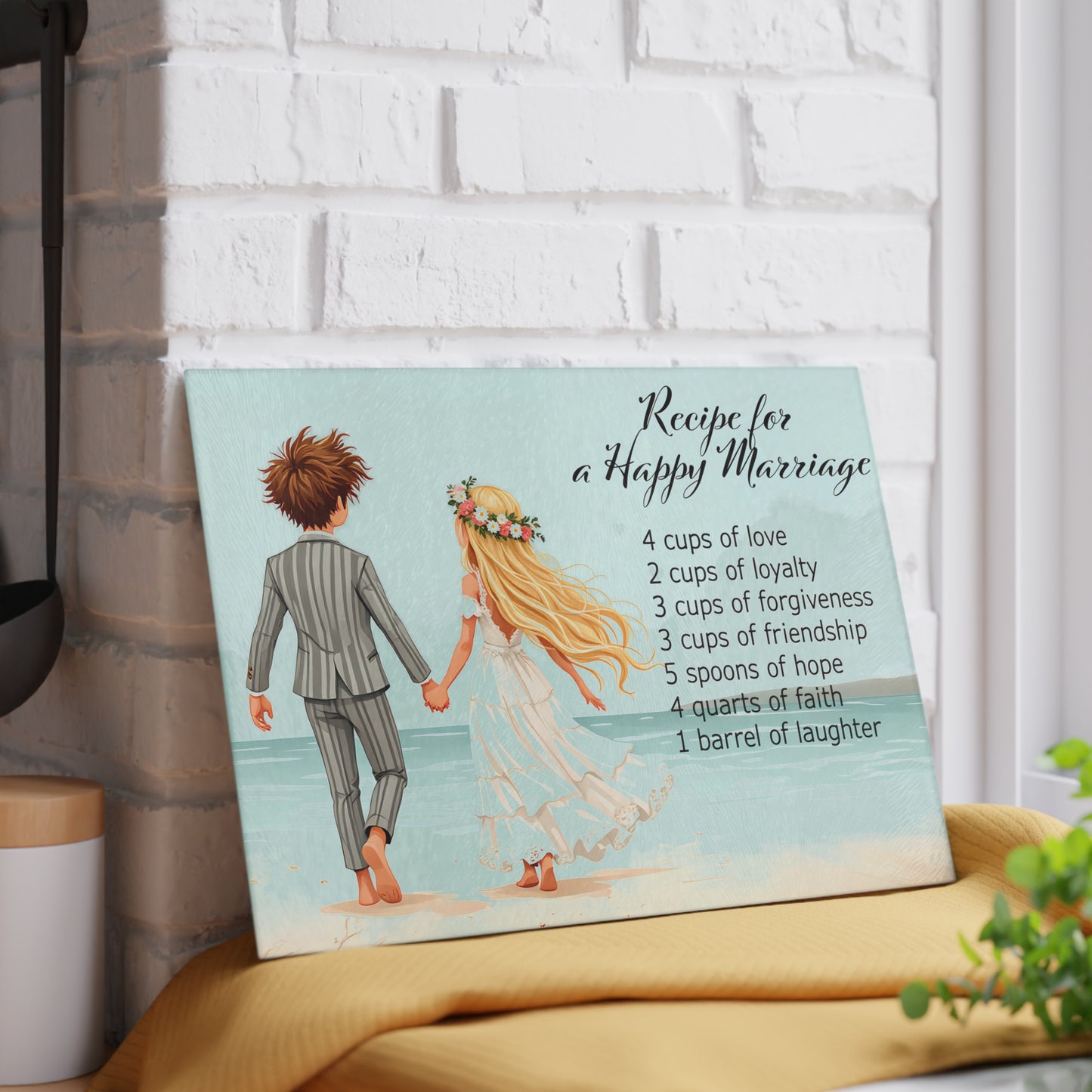 💍 Recipe for a Happy Marriage Cutting Board – Whimsical Romance for Your Kitchen