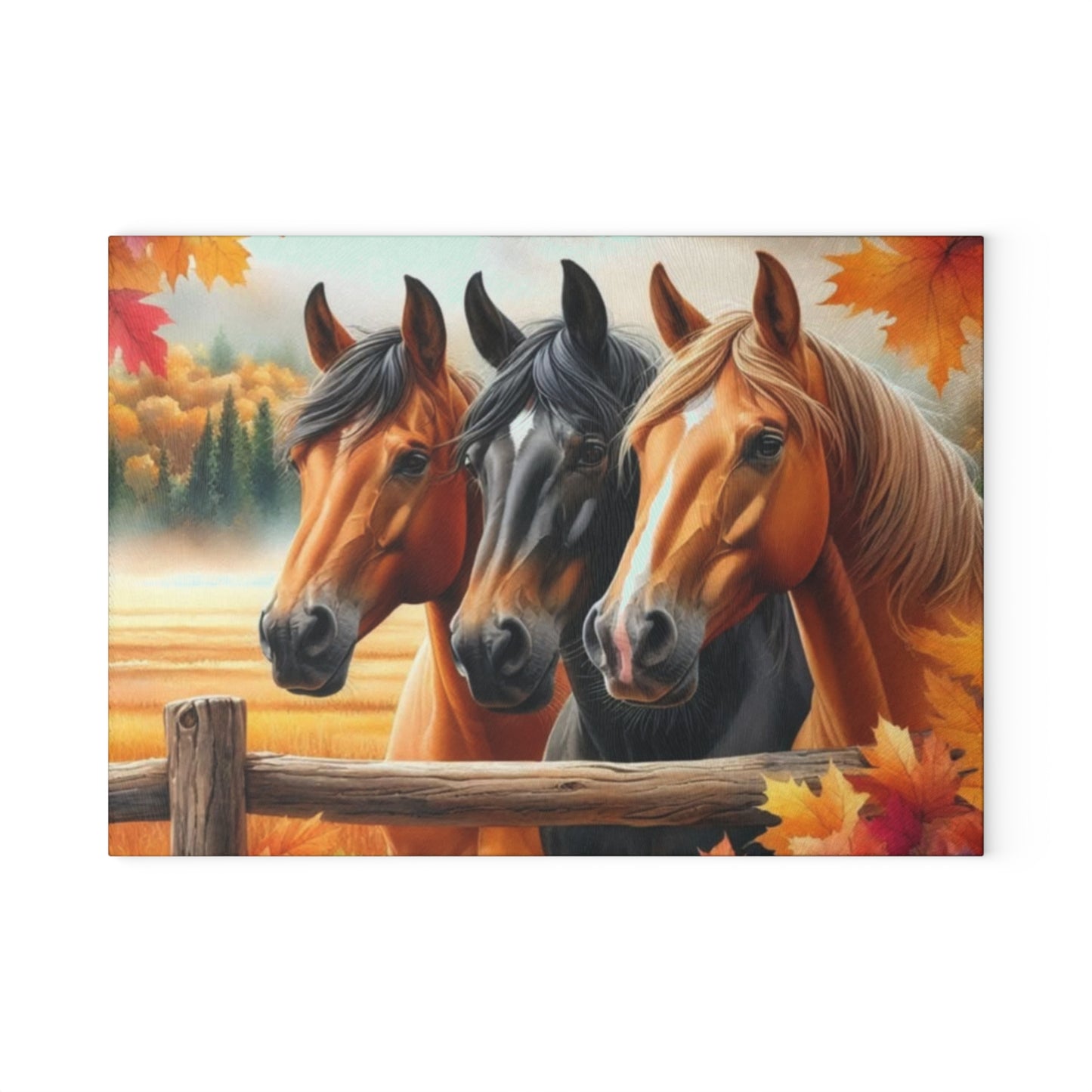🐴 Autumn Horse Trio Cutting Board – Rustic Farmhouse Beauty 🐴