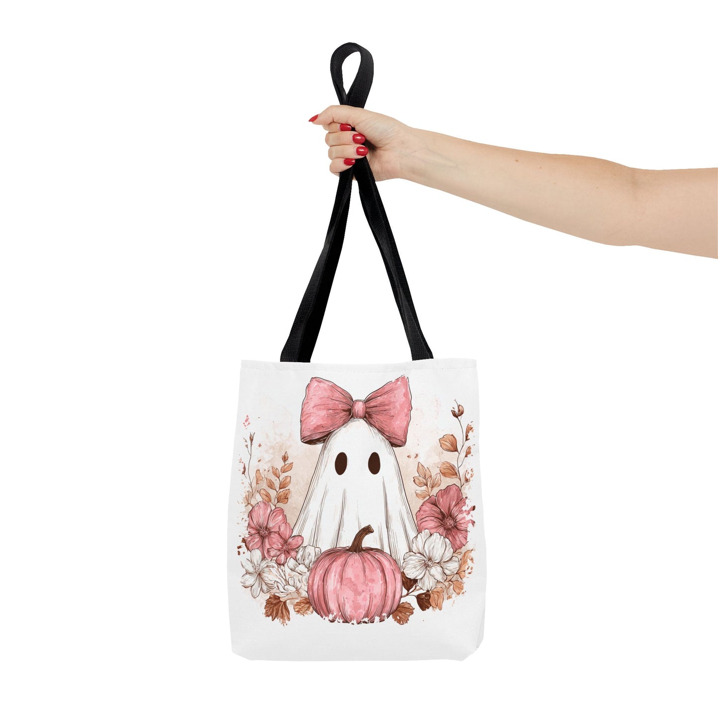 ๐ป Pink Bow Ghost Floral Halloween Tote Bag โ Spooky Cute with Fall Charm ๐๐