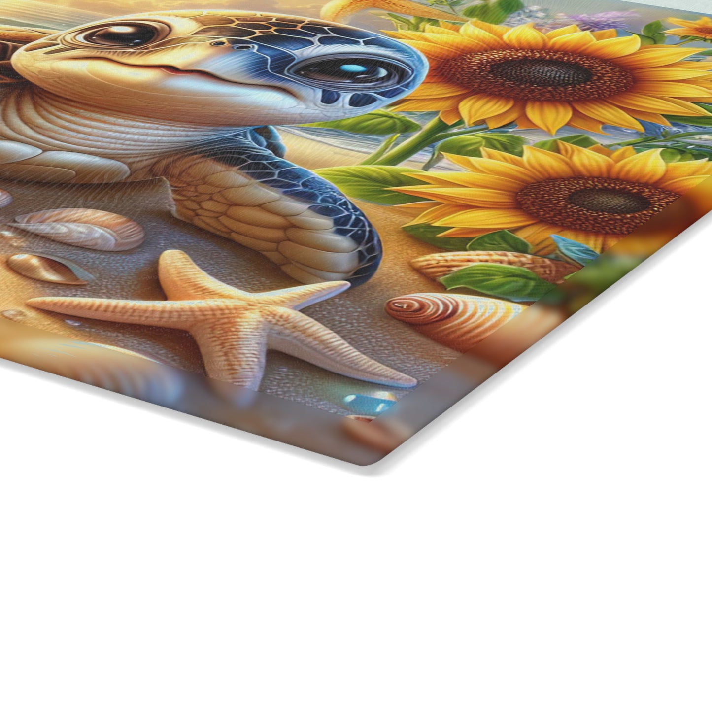 Tabla de cortar de playa con diseño de tortuga marina bebé: encanto soleado y fantasía costera para tu cocina