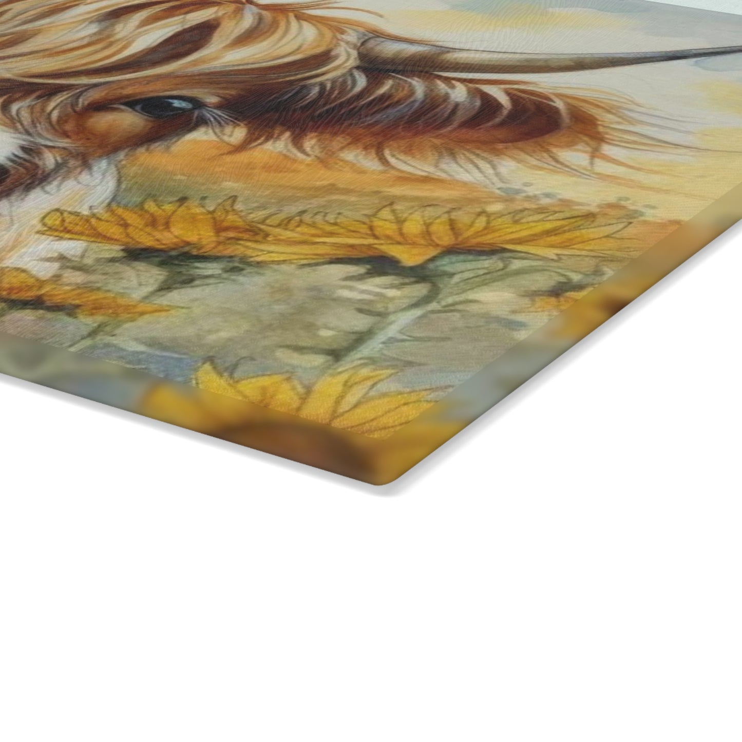 Tabla de cortar de vidrio templado con diseño de vaca de las Tierras Altas, tabla de cortar con diseño de girasol, decoración rústica de granja, regalo para amantes de las vacas, tabla de charcutería, regalos para vacas