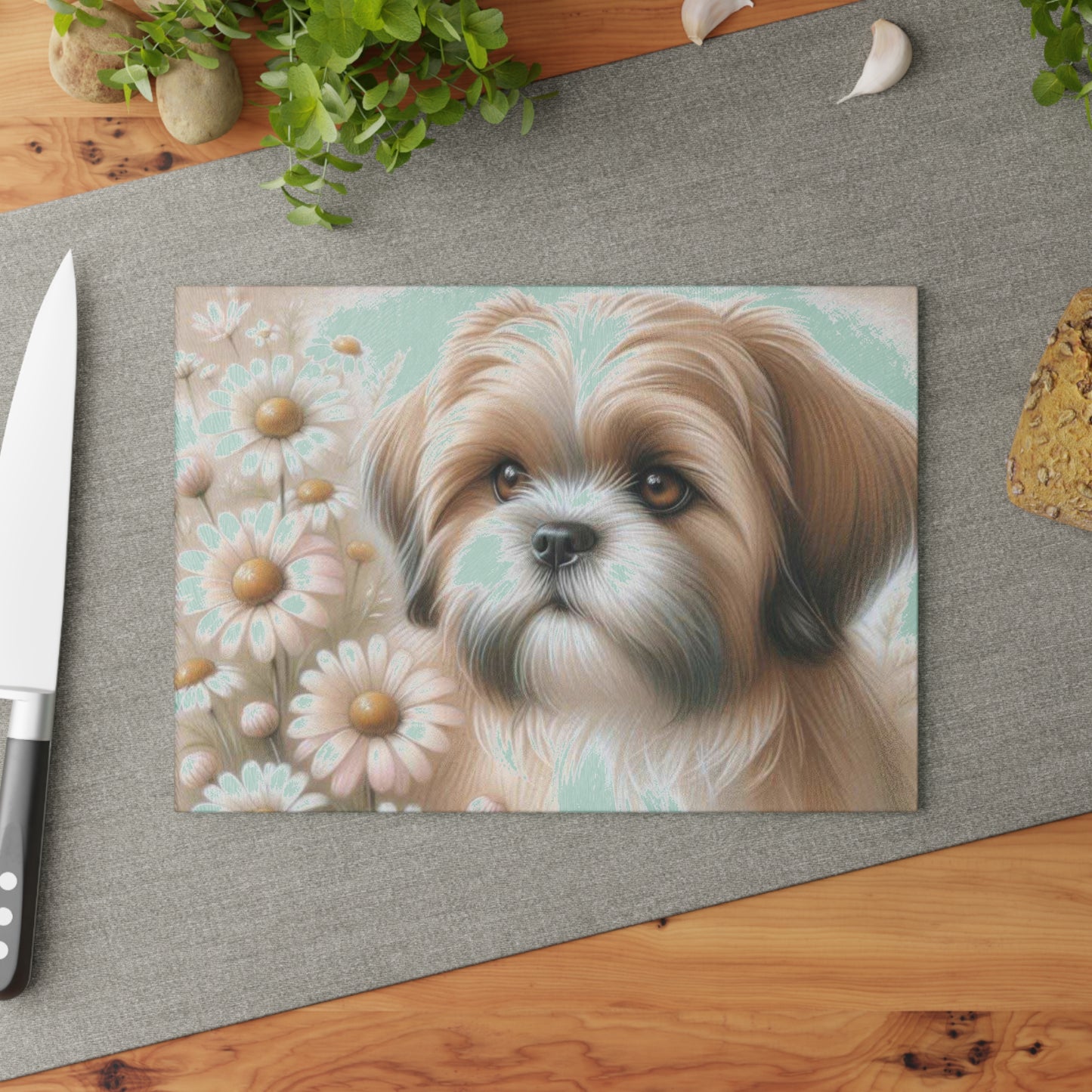 🐾 Shih Tzu & Daisies Cutting Board – Sweet Charm for Your Kitchen 🐶🌼