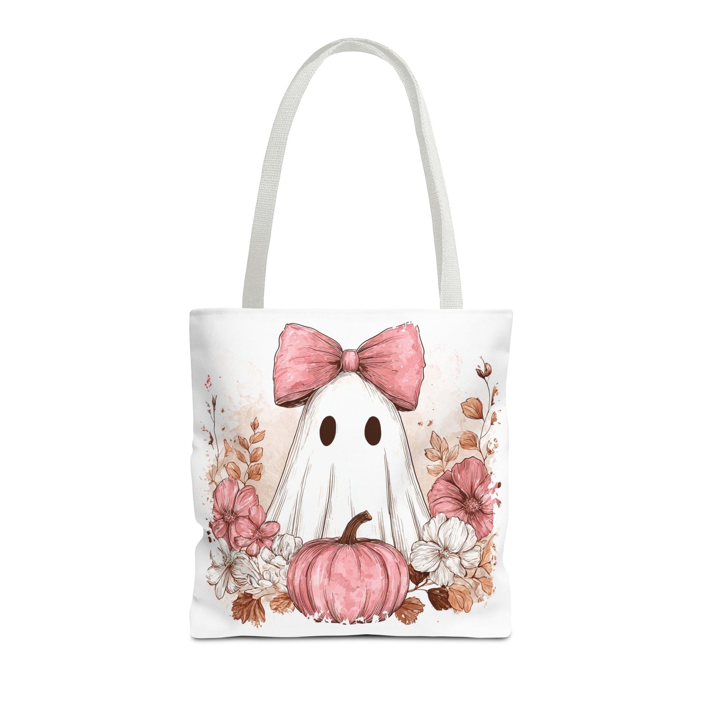 ๐ป Pink Bow Ghost Floral Halloween Tote Bag โ Spooky Cute with Fall Charm ๐๐