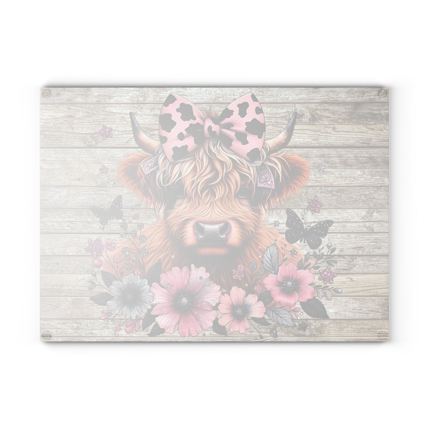 🐮 Pink Bow Highland Cow Cutting Board – Rustic Farmhouse Charm Meets Floral Elegance 🌸