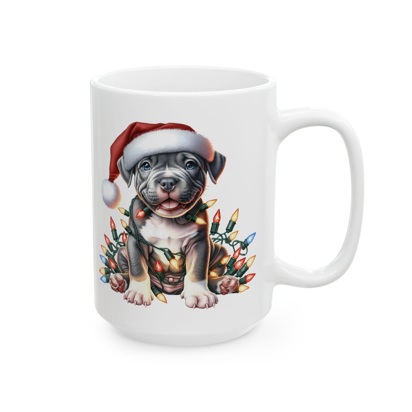 🎄 Pitbull Christmas Lights Mug – Holiday Cheer for Dog Lovers 🐾