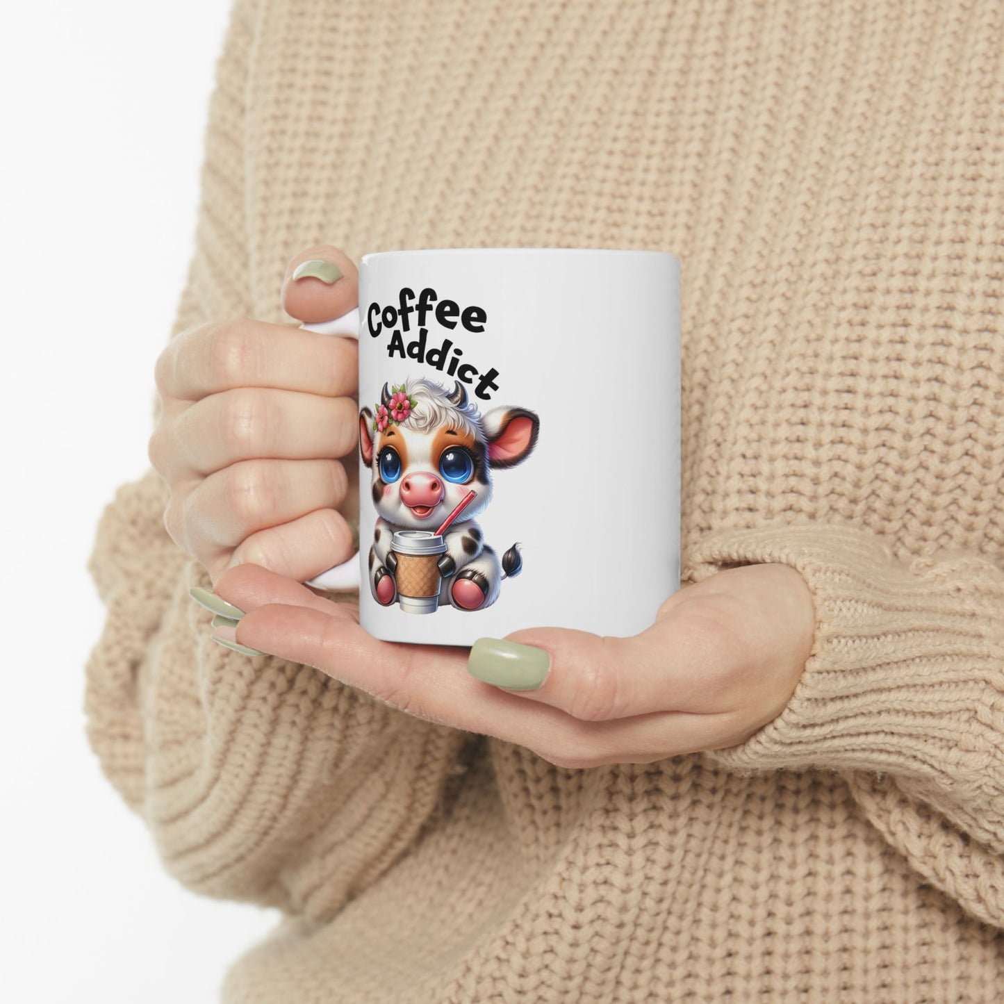 🌸 Vaca Flor y Café – Taza de Café Linda y Divertida para Amantes de los Animales 🐄☕