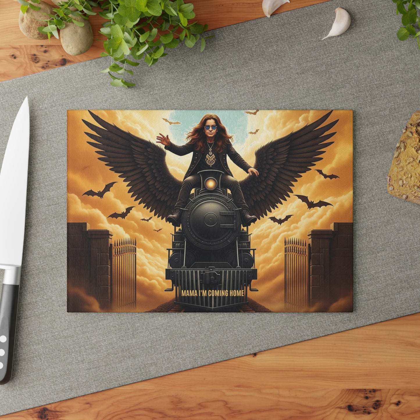 🖤🔥 Ride the Midnight Flame Cutting Board – Dark Elegance Meets Fiery Energy 🕯️🛤️