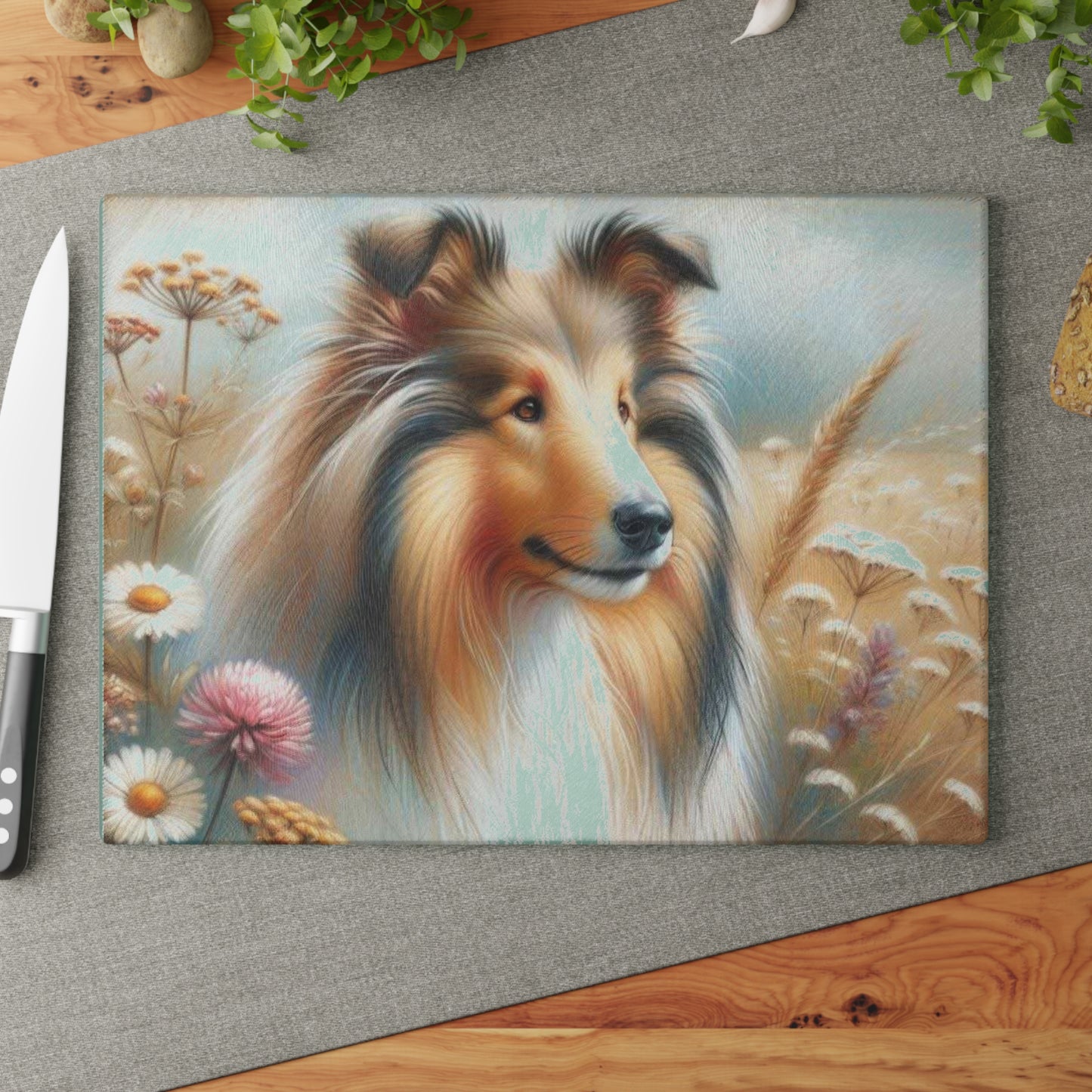 🐾 Sheltie Wildflower Cutting Board – Graceful Collie Charm for Your Kitchen 🌼