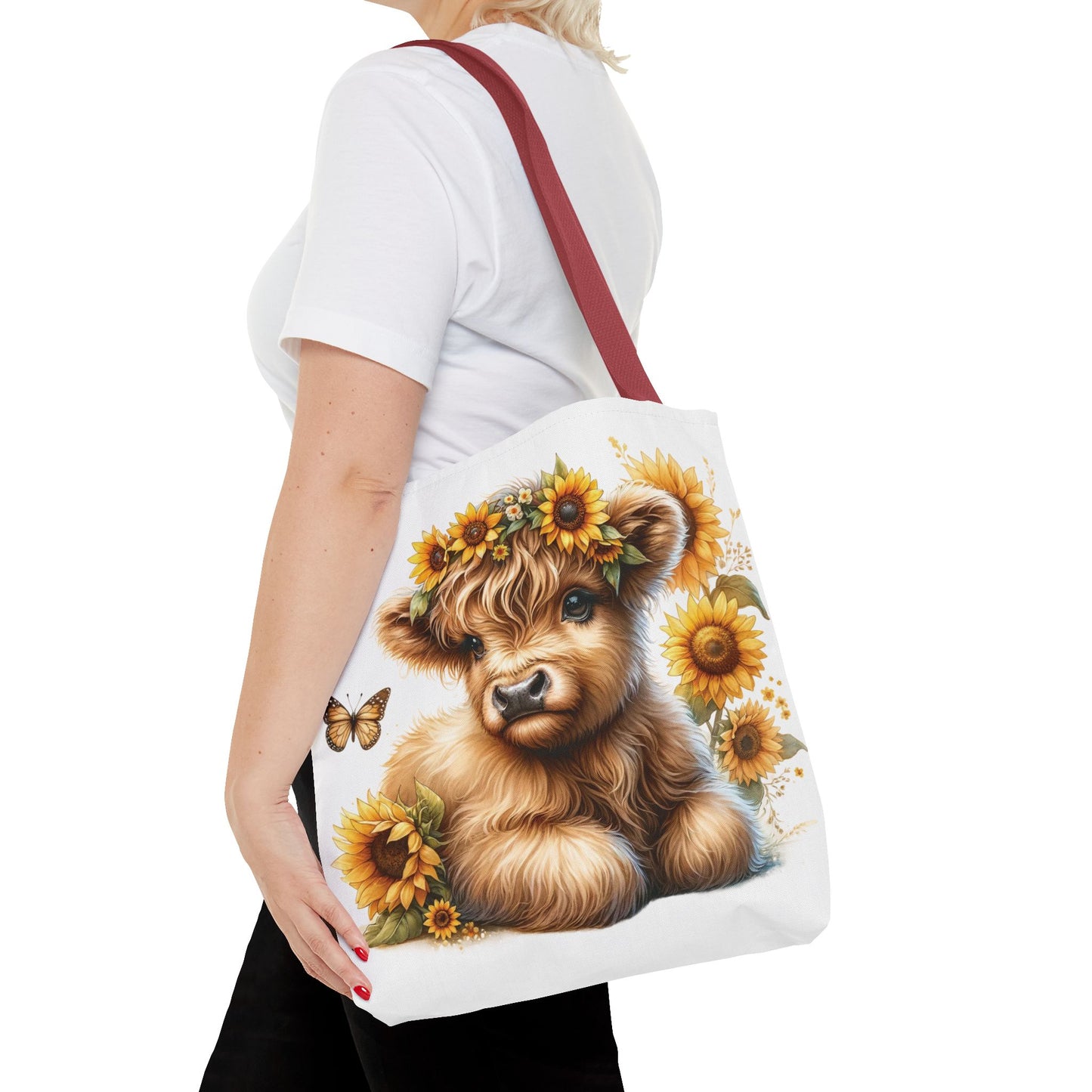 🌻 Sunflower Crown Highland Calf Tote Bag – Country Charm & Butterfly Bliss 🐮👜
