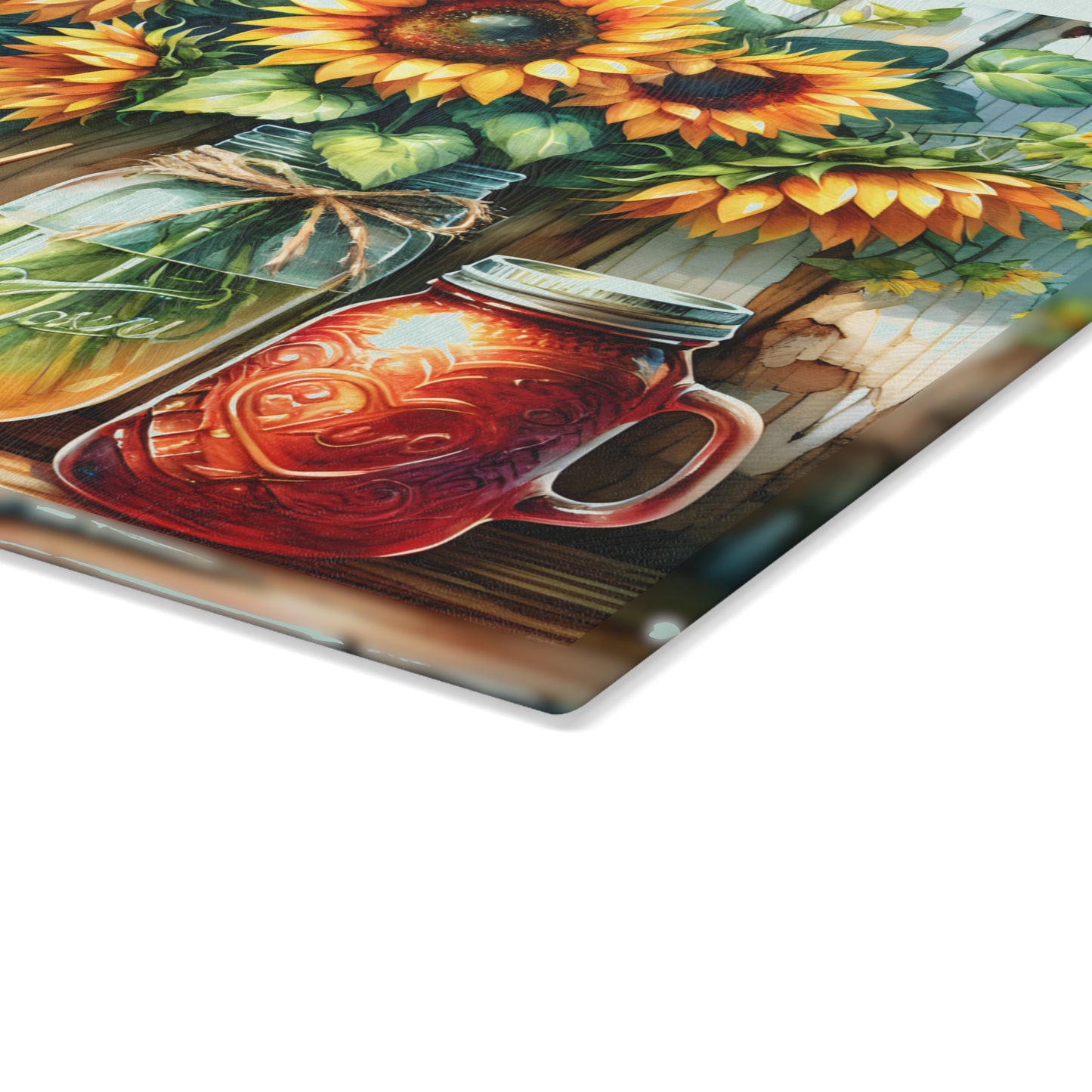 🐓 Rustic Rooster & Sunflowers Cutting Board – Farmhouse Mason Jar Kitchen Art