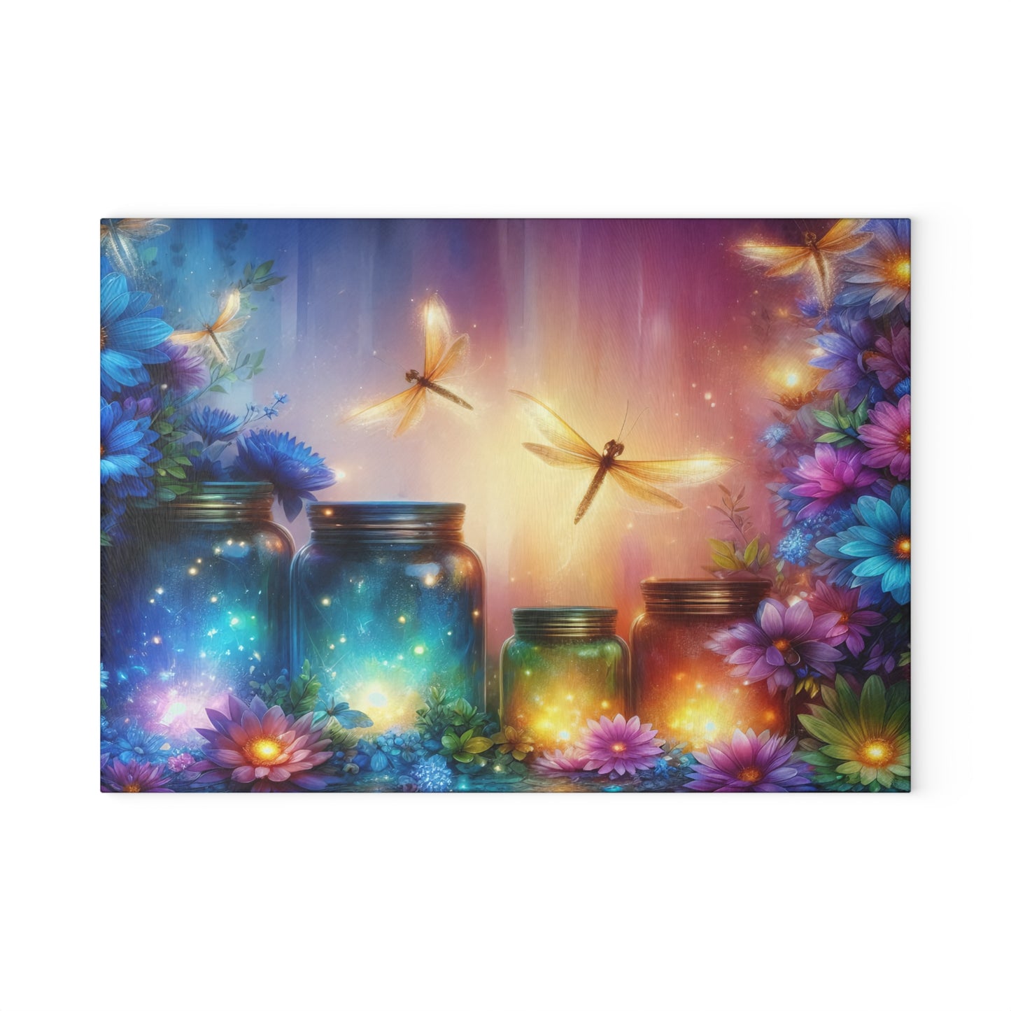 ✨🌸 Enchanted Dragonfly Glow Cutting Board – Magical Floral Garden Elegance 🌸✨