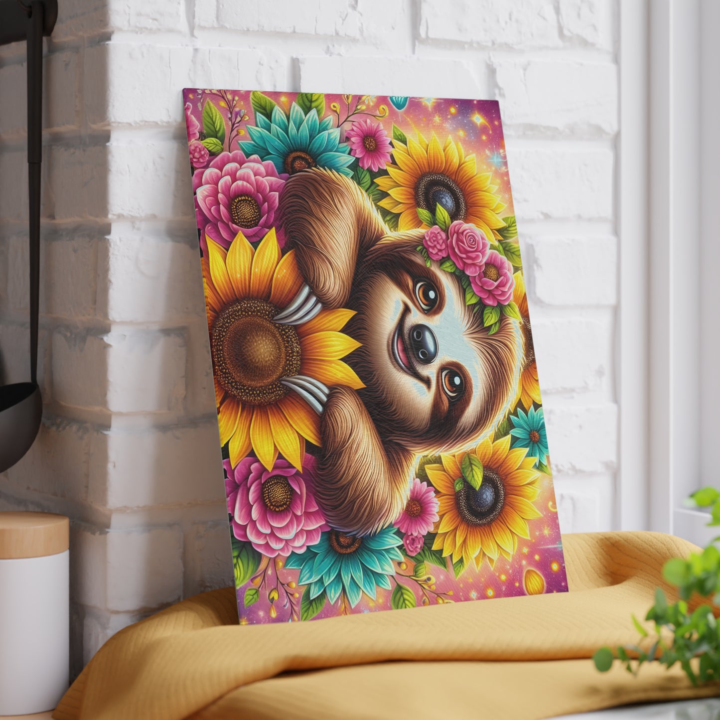 🦥 Sunflower Sloth Cutting Board – Whimsical Blooms for Your Kitchen 🌻