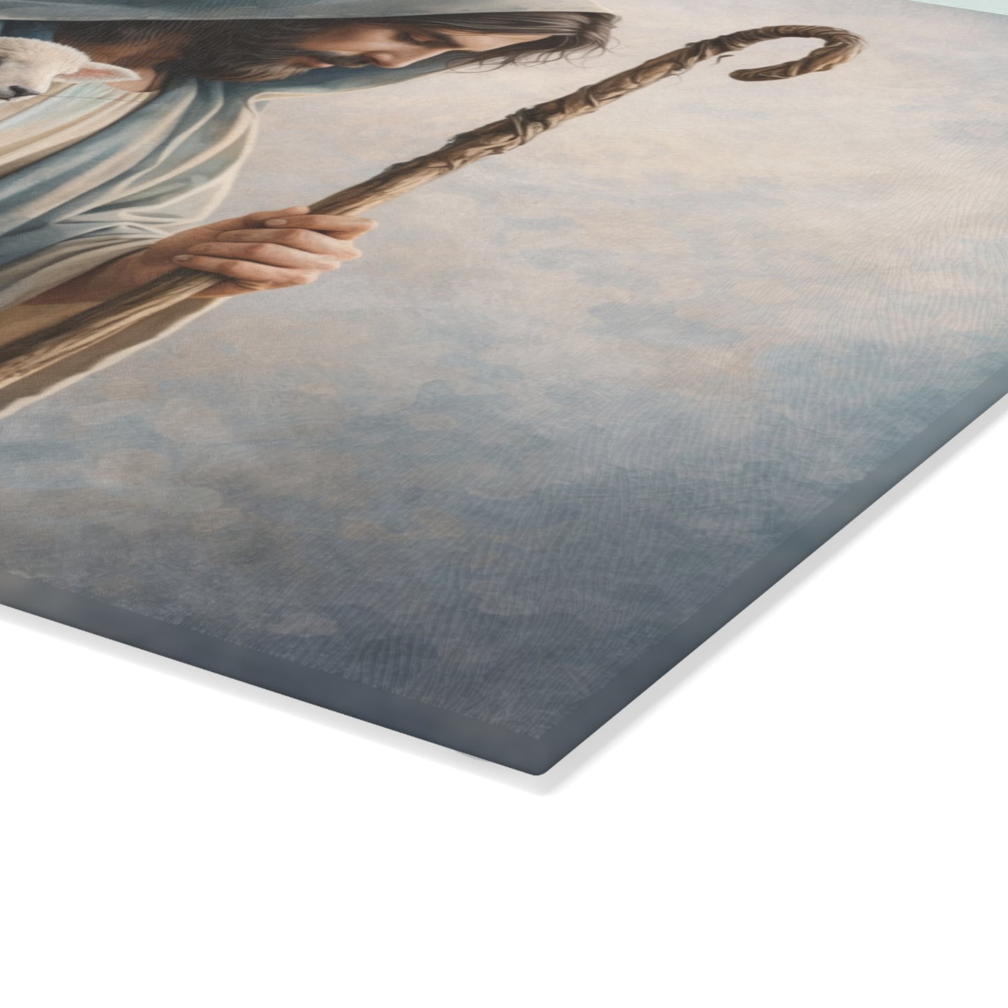 The Lord Is My Shepherd Glass Cutting Board – Faith-Inspired Lamb & Shepherd Artwork