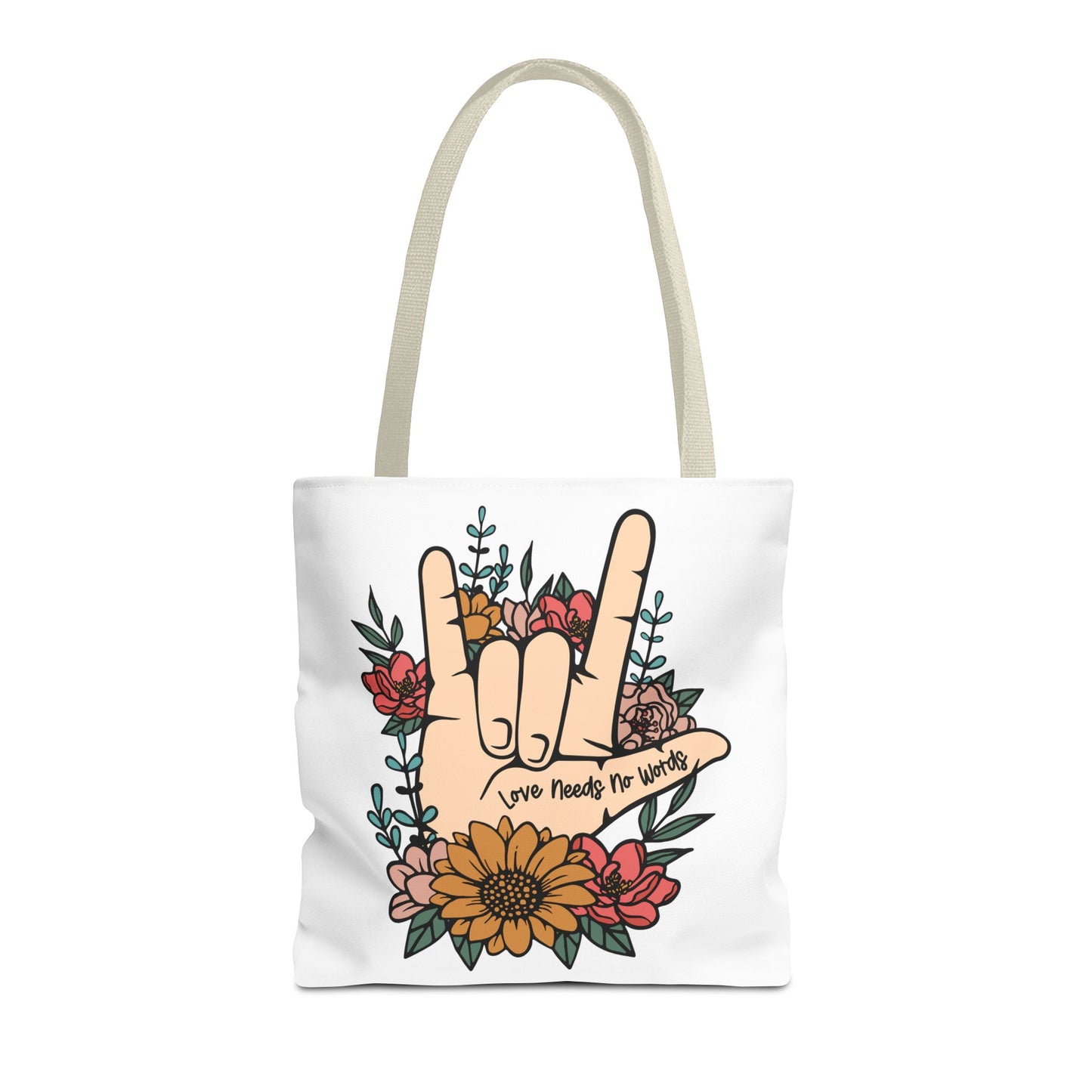Bolsa de tela con gesto de "Te amo" en ASL (siglas en inglés)