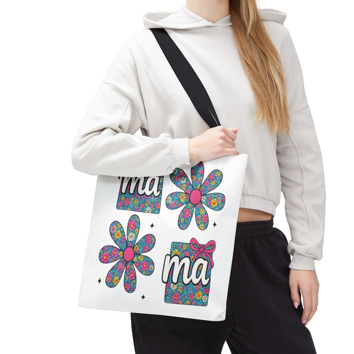 Bolso Tote Floral "ma": Un Accesorio Divertido y Brillante para Mamá