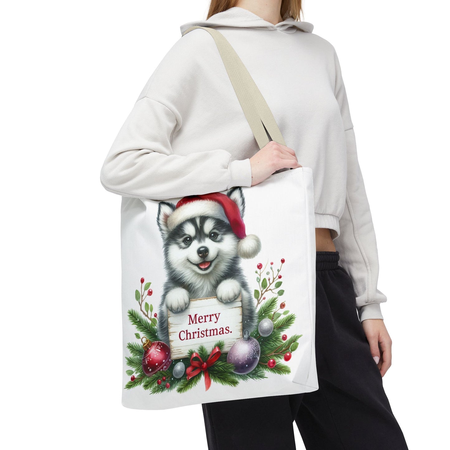 🎁 Husky “Merry Christmas” Tote Bag – Holiday Cuteness You Can Carry 🎄