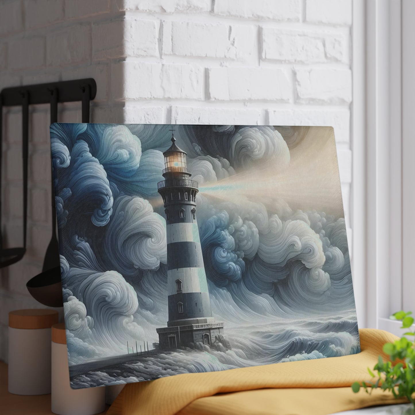 Tabla de cortar con diseño de faro, tabla de charcutería, tabla de cortar única, tabla de cortar de vidrio templado, regalo de inauguración de la casa, tabla de cortar personalizada