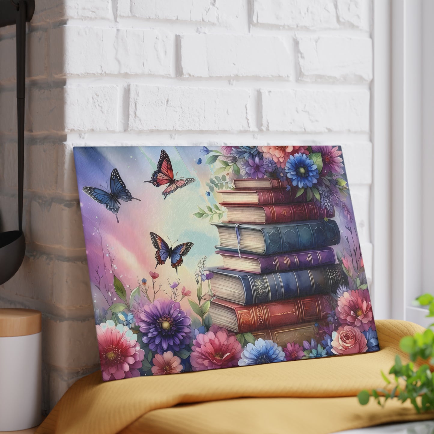 Tabla de cortar con forma de mariposa, regalo para amantes de los libros, tabla de cortar de vidrio, tabla de vidrio templado, regalo para ratones de biblioteca, idea de regalo de cocina, decoración de cocina única