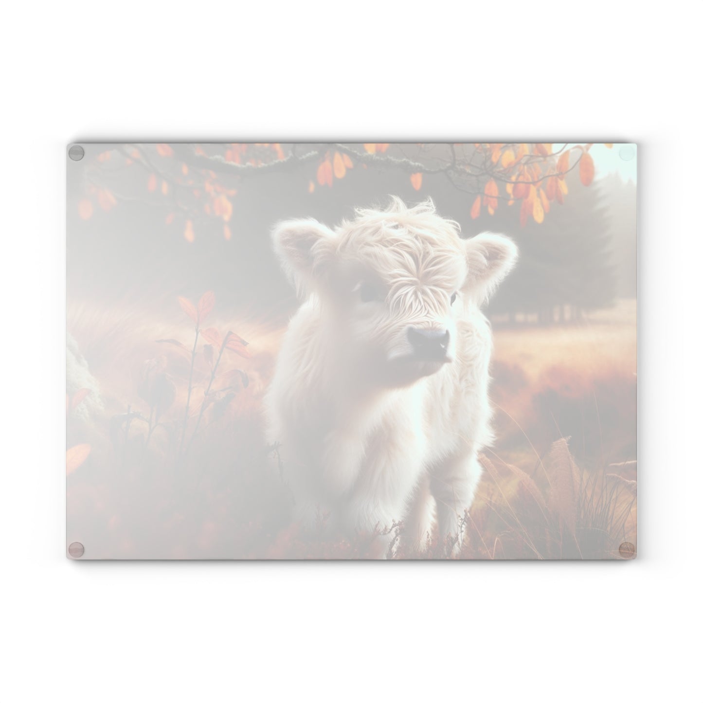 🐮🍁 Autumn White Calf Cutting Board – Cozy Highland Charm for Your Fall Kitchen