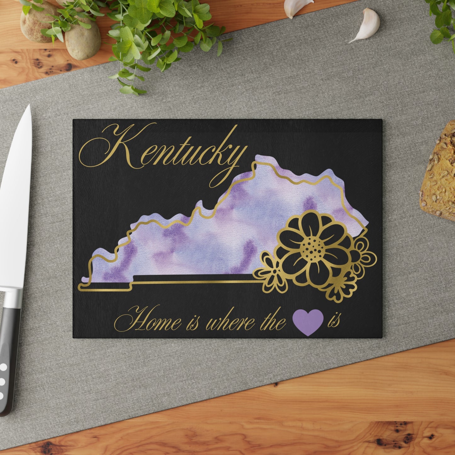 💜 Kentucky State Cutting Board – Purple Pride with Southern Heart