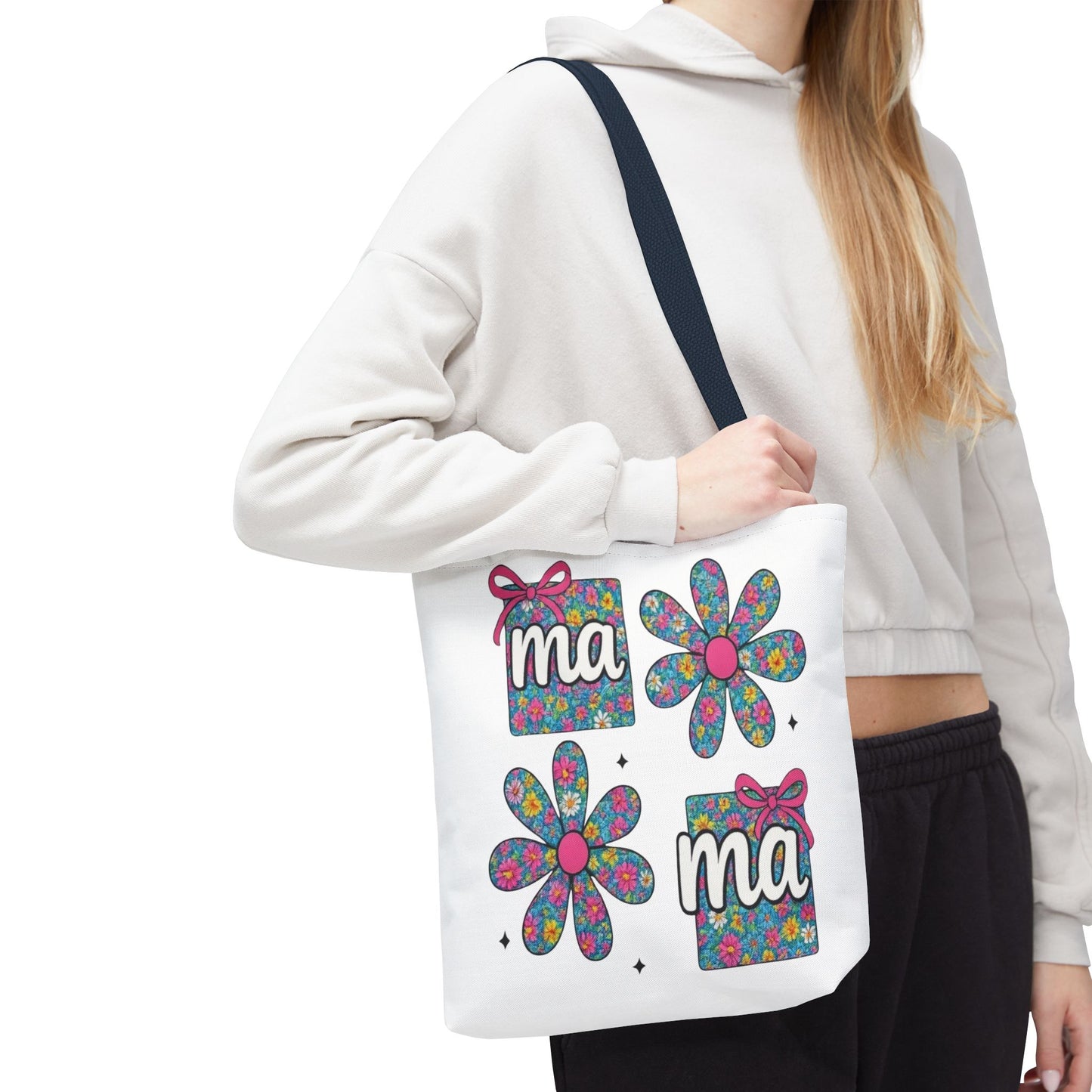 Bolso Tote Floral "ma": Un Accesorio Divertido y Brillante para Mamá