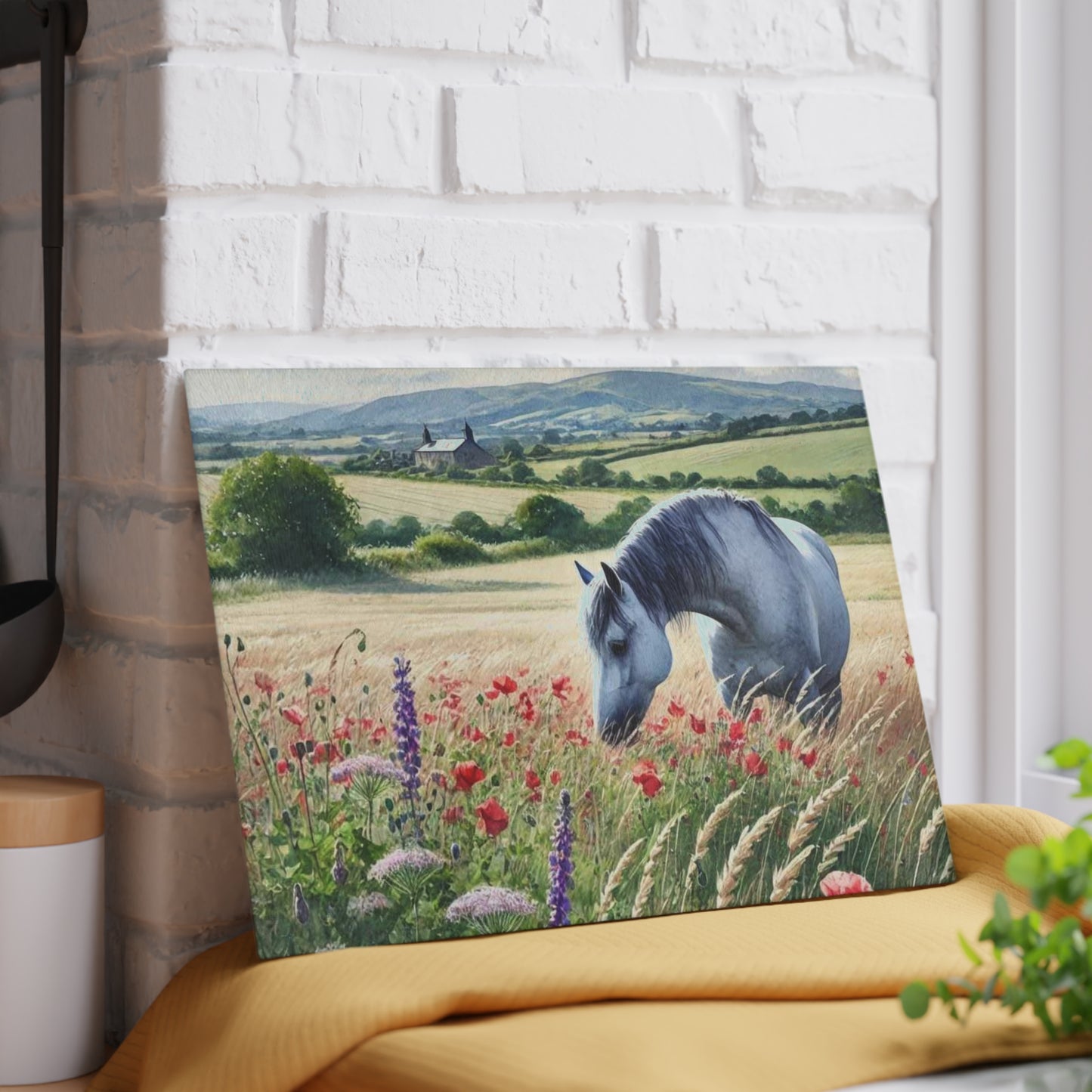 Horse Cutting Board, Equestrian Gift, Glass Cutting Board, Rustic Kitchen Decor, Horse Lover Gift, Farmhouse Kitchen Decor, Horse Lover Gift