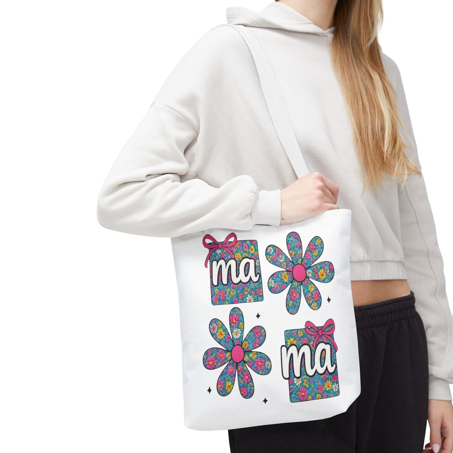 Bolso Tote Floral "ma": Un Accesorio Divertido y Brillante para Mamá