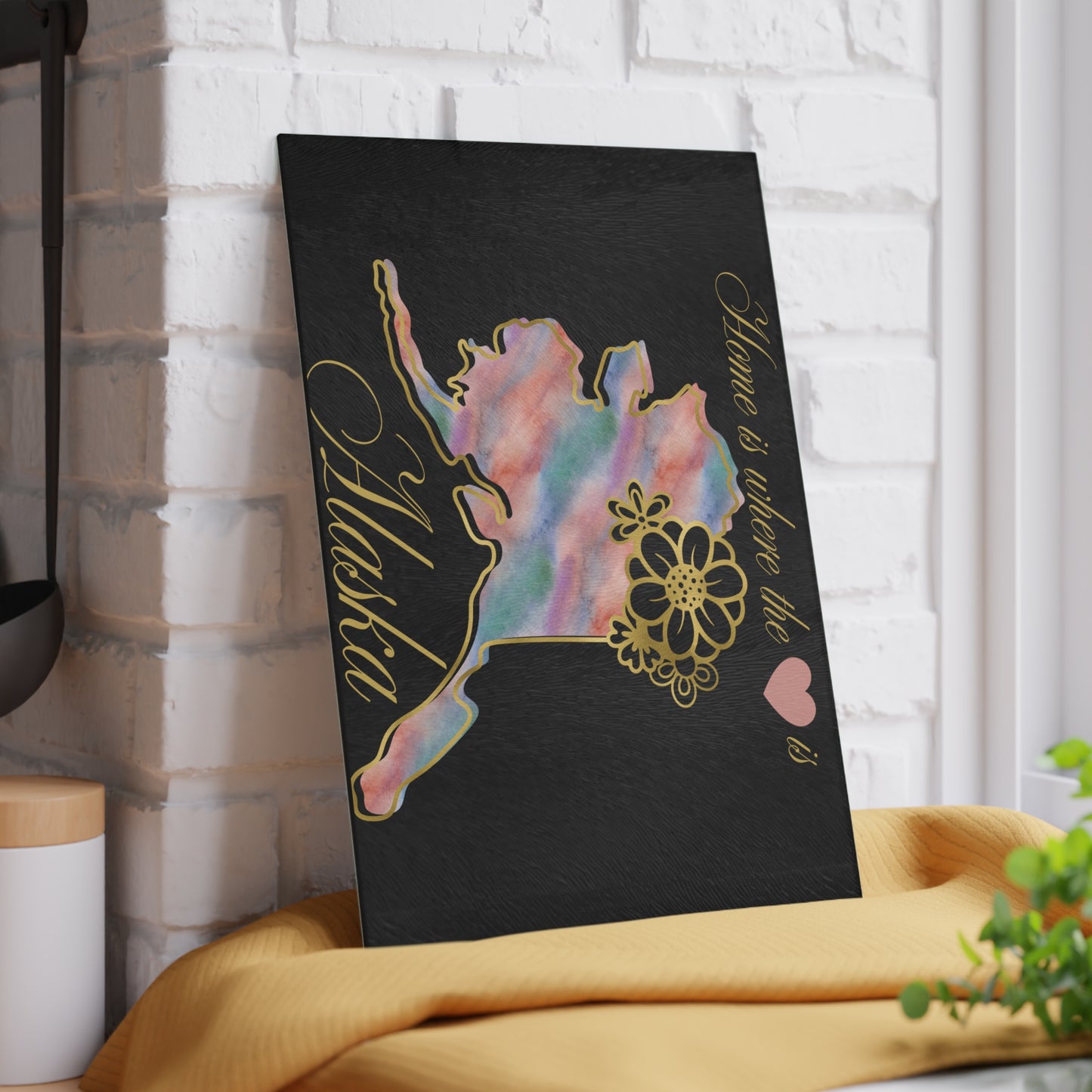 🌈 Alaska Floral Cutting Board – Rainbow Watercolor Charm for The Last Frontier 🌸