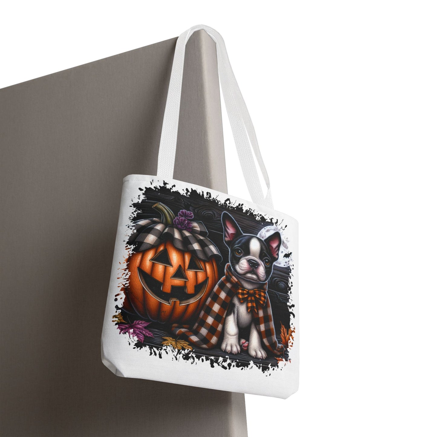 🎃 Boston Terrier Halloween Tote Bag – Spooky Cute with Plaid Style 🐾🖤👜