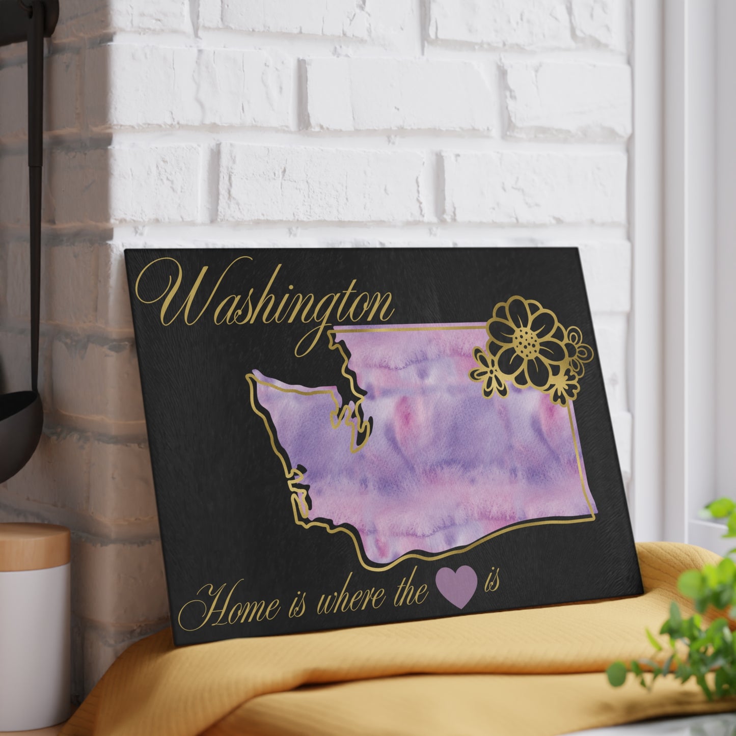 🌸 Washington Floral State Cutting Board – Lavender Mist & Golden Bloom Elegance 🌿