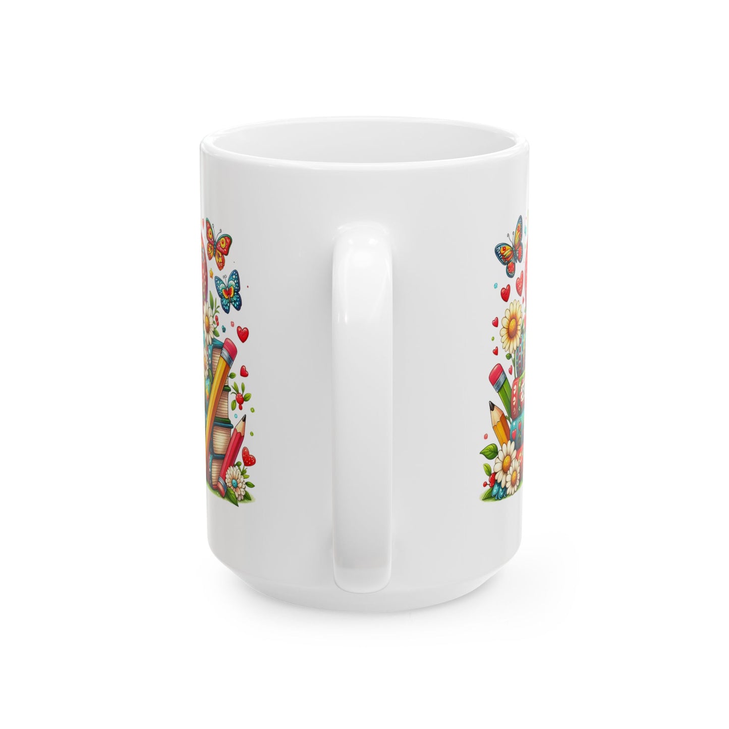 🍎 Teacher Love Back-to-School Mug – Bright Books & Butterflies 🌼