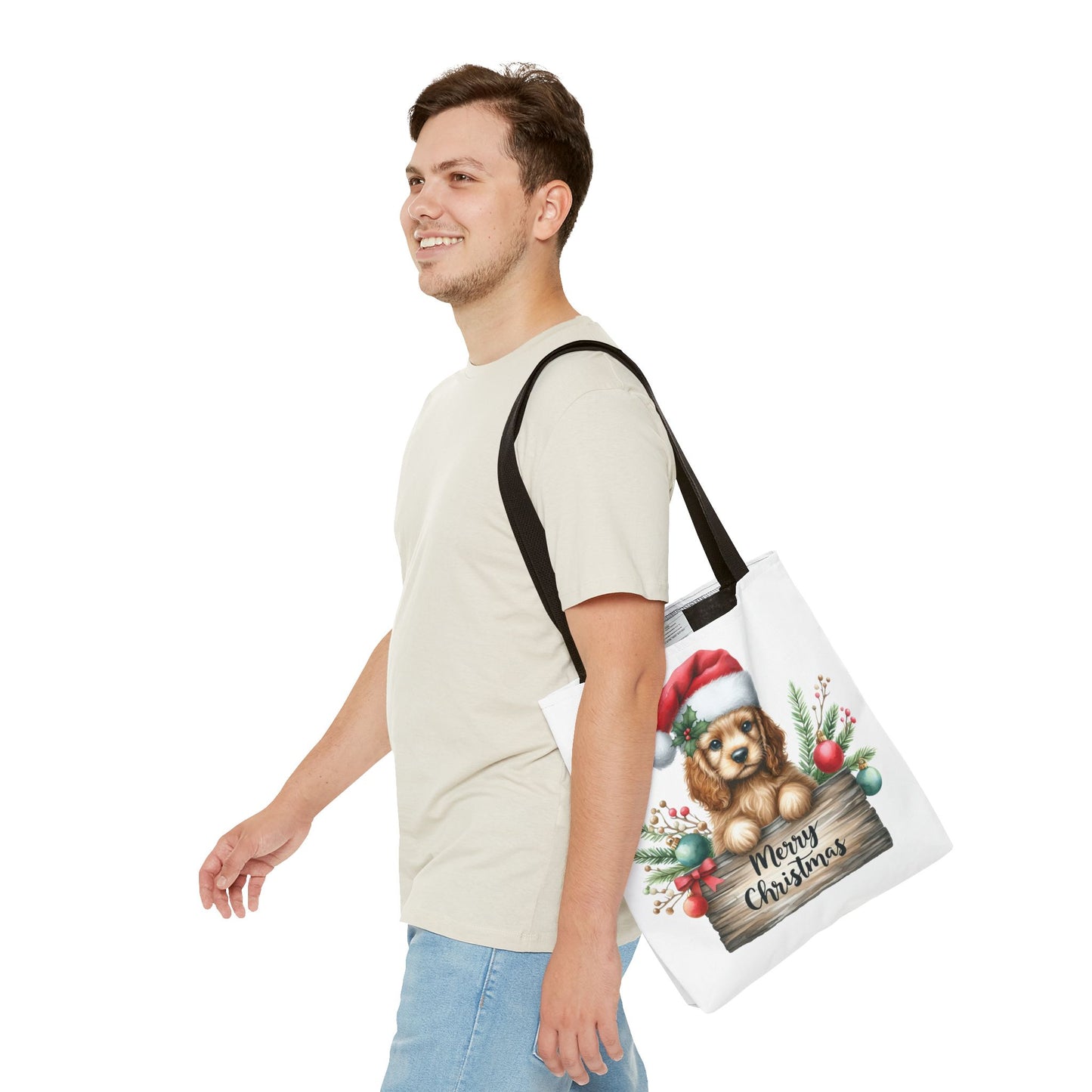 🐶 Cocker Spaniel “Merry Christmas” Tote Bag – Cozy Holiday Charm in Every Stitch 🎄