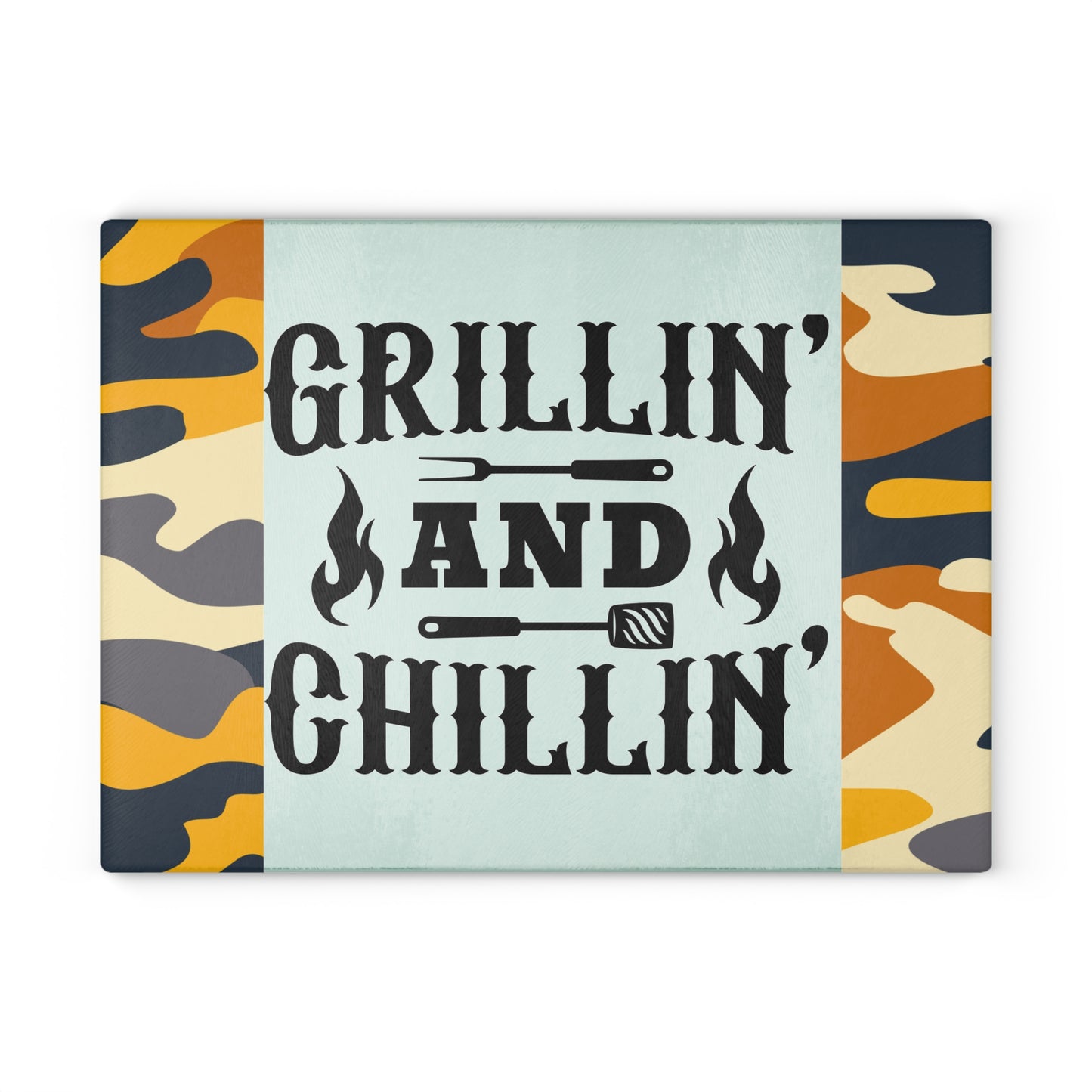 Tabla de cortar de vidrio GRILLIN AND CHILLIN – Estilo camuflaje para preparar barbacoa 🍔