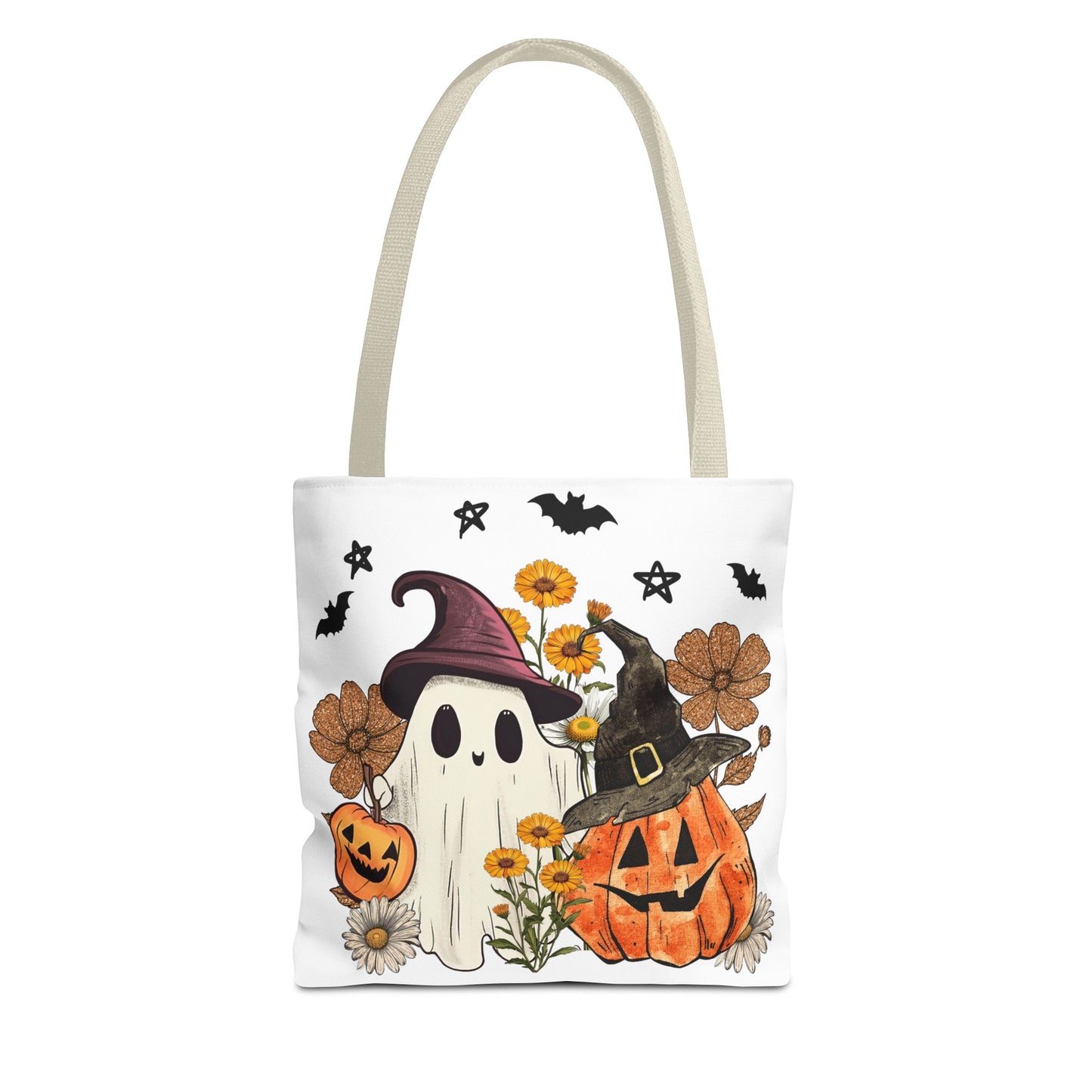 🎃 Ghost & Pumpkin Floral Tote Bag – Whimsical Halloween Charm 👻👜