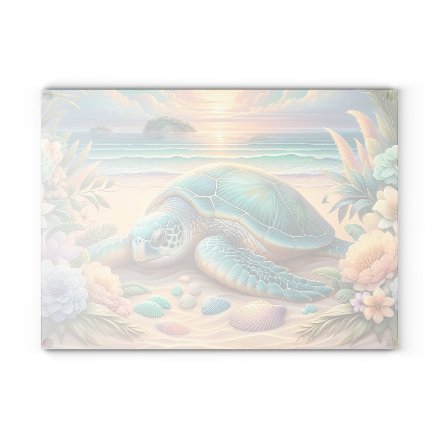 Tabla de cortar con diseño de tortuga marina y flores de playa: un escape tranquilo al océano para tu cocina
