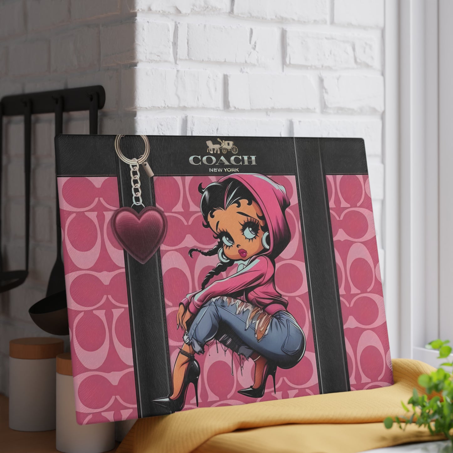 Tabla de cortar rosa retro chic: elegante decoración de cocina de vidrio con estilo urbano