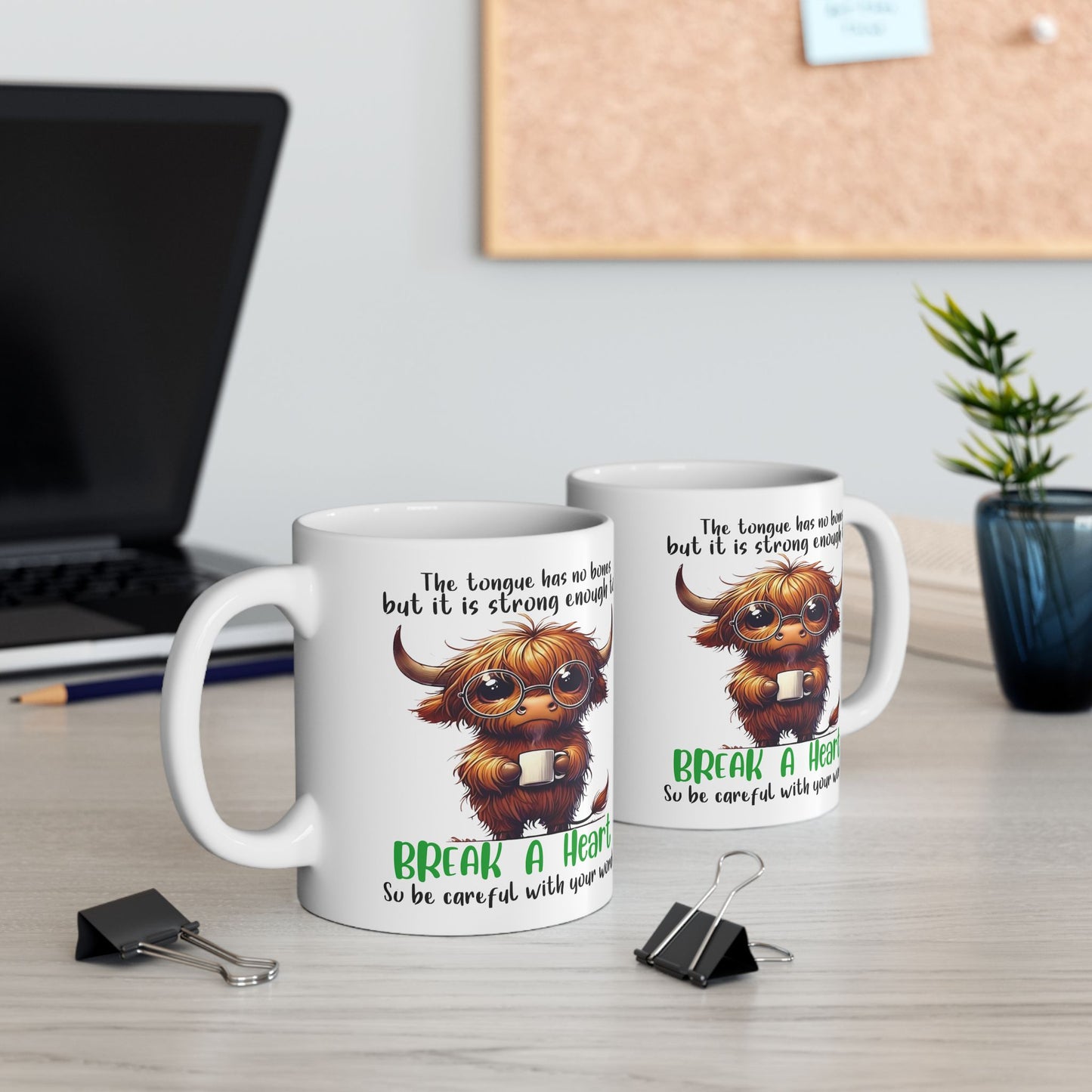 Taza de café "Rompe un corazón" de vaca de las Tierras Altas: un dulce recordatorio con un mensaje poderoso