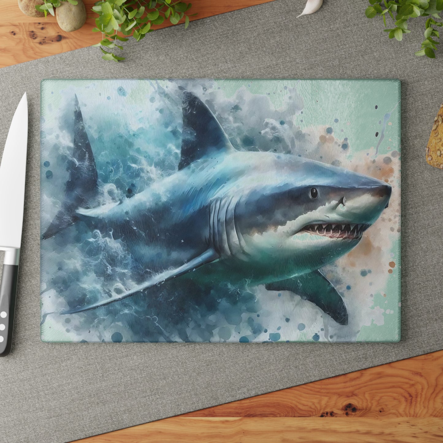 Shark kitchen decor, ocean theme cutting board, shark gift idea, shark lover gift, shark-themed gift, unique cutting board
