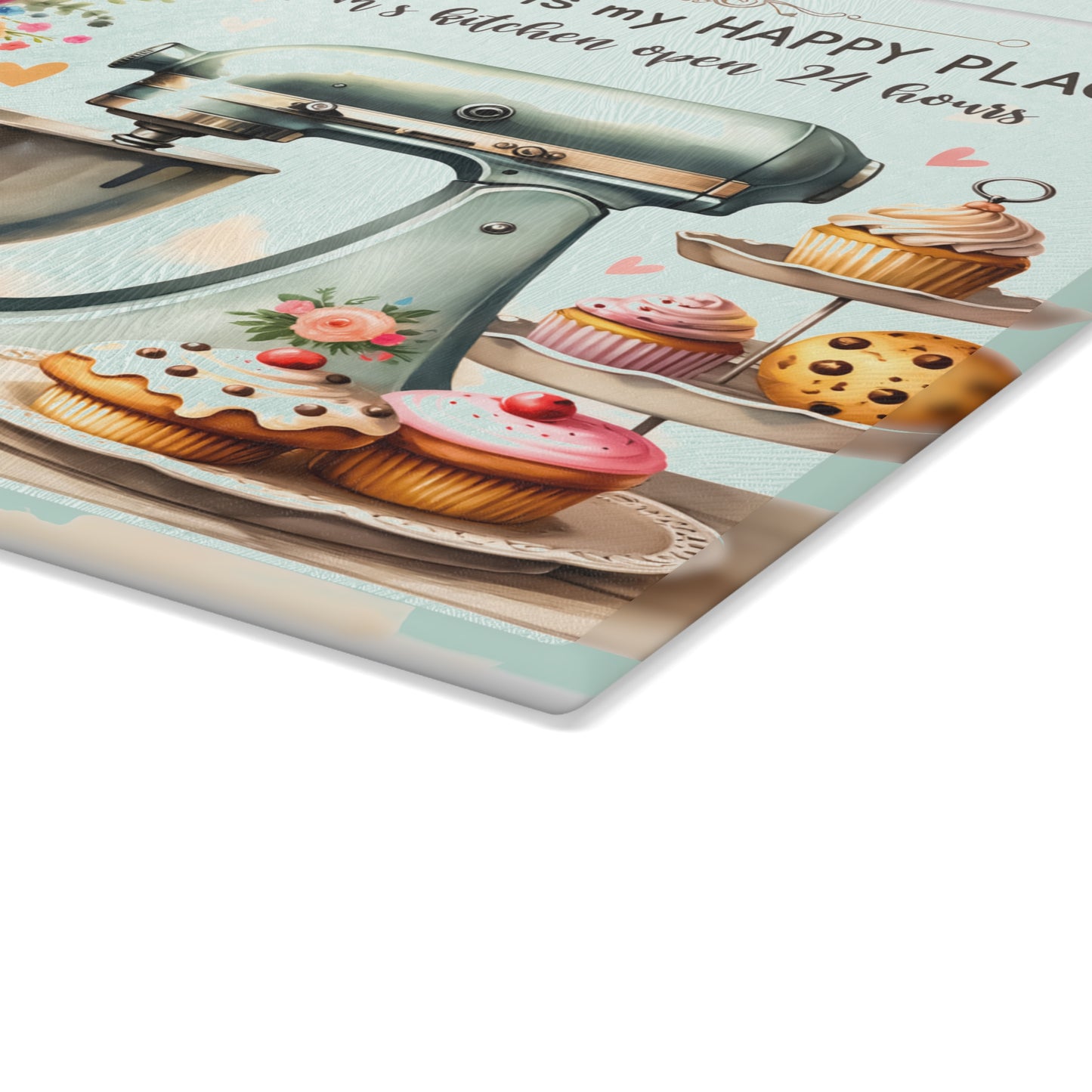 🧁 Kitchen Is My Happy Place Cutting Board – Whimsical Retro Charm for the Sweet-Hearted Baker