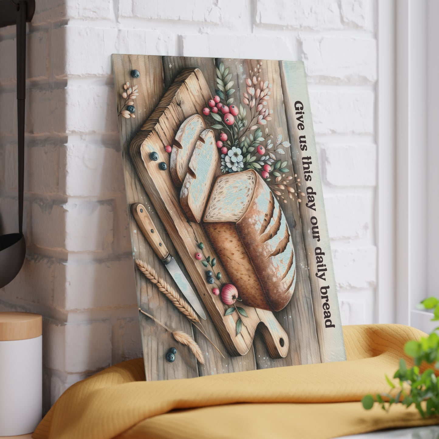 Tabla de cortar "Pan de cada día": arte de cocina rústico inspirado en la fe